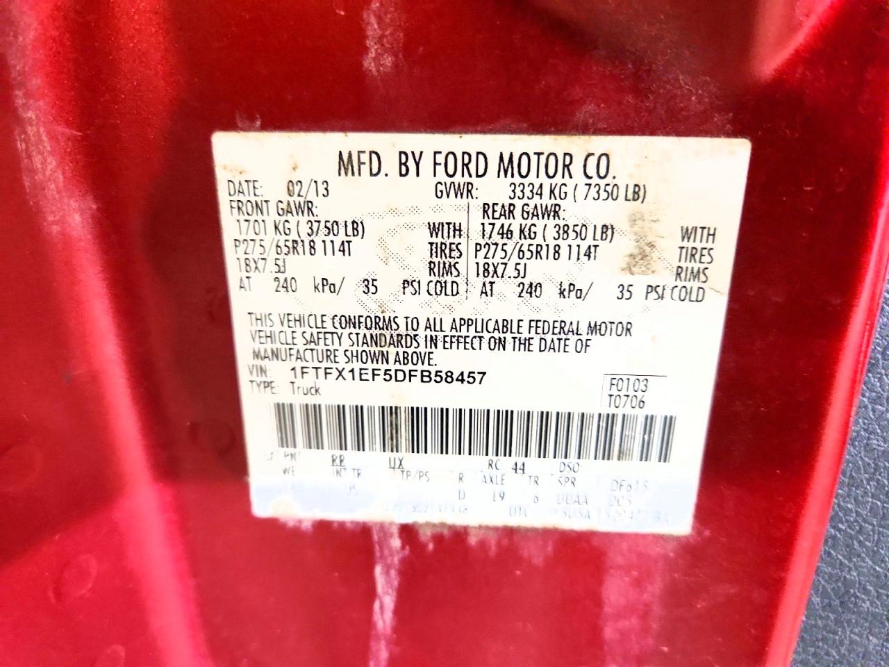 2013 Ford F150 Super Cab Red vin: 1FTFX1EF5DFB58457