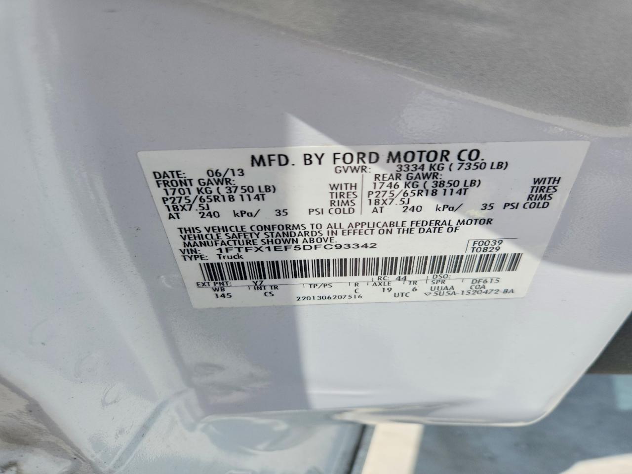 2013 Ford F150 Super Cab White vin: 1FTFX1EF5DFC93342