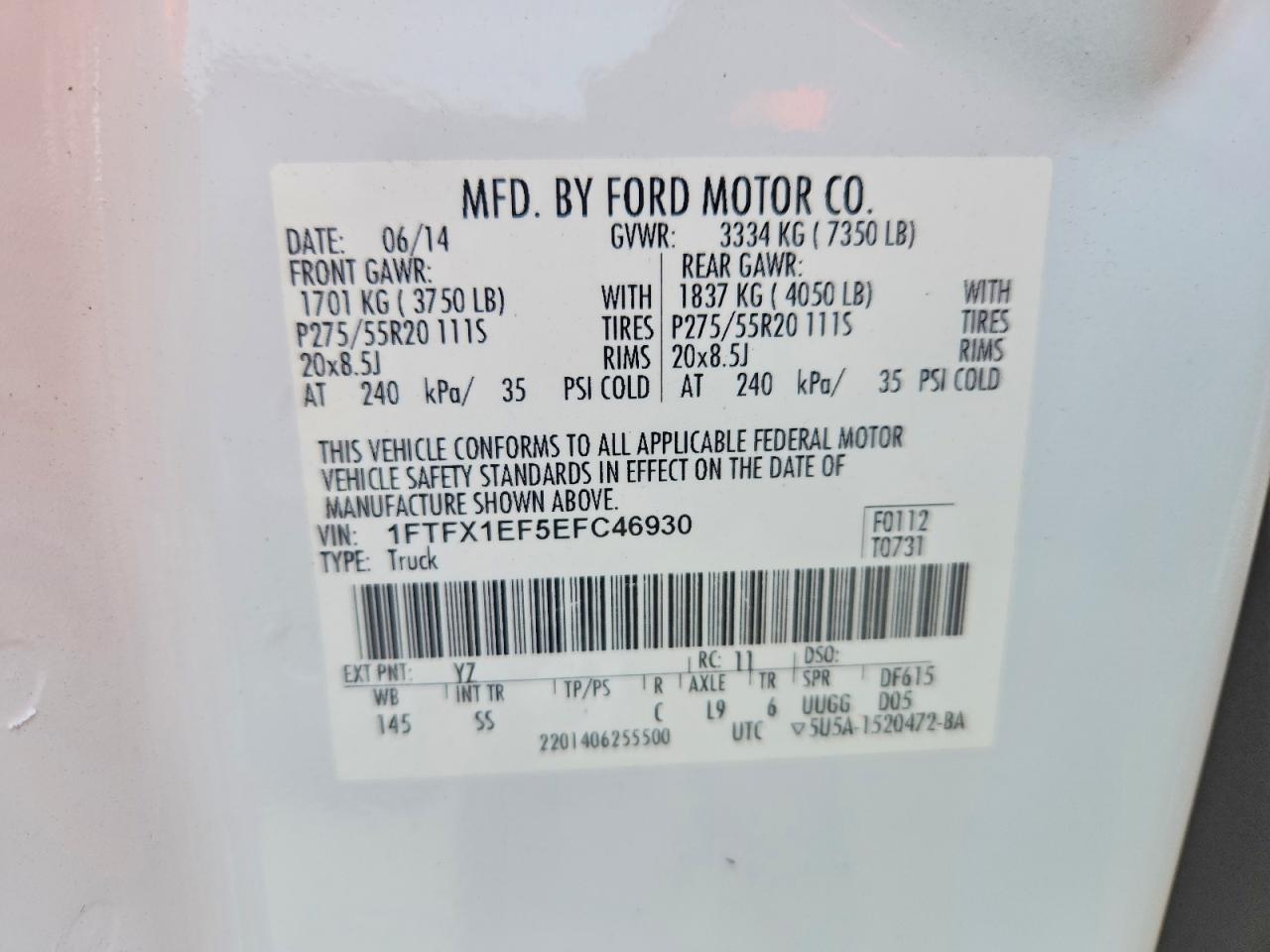 2014 Ford F150 Super Cab White vin: 1FTFX1EF5EFC46930