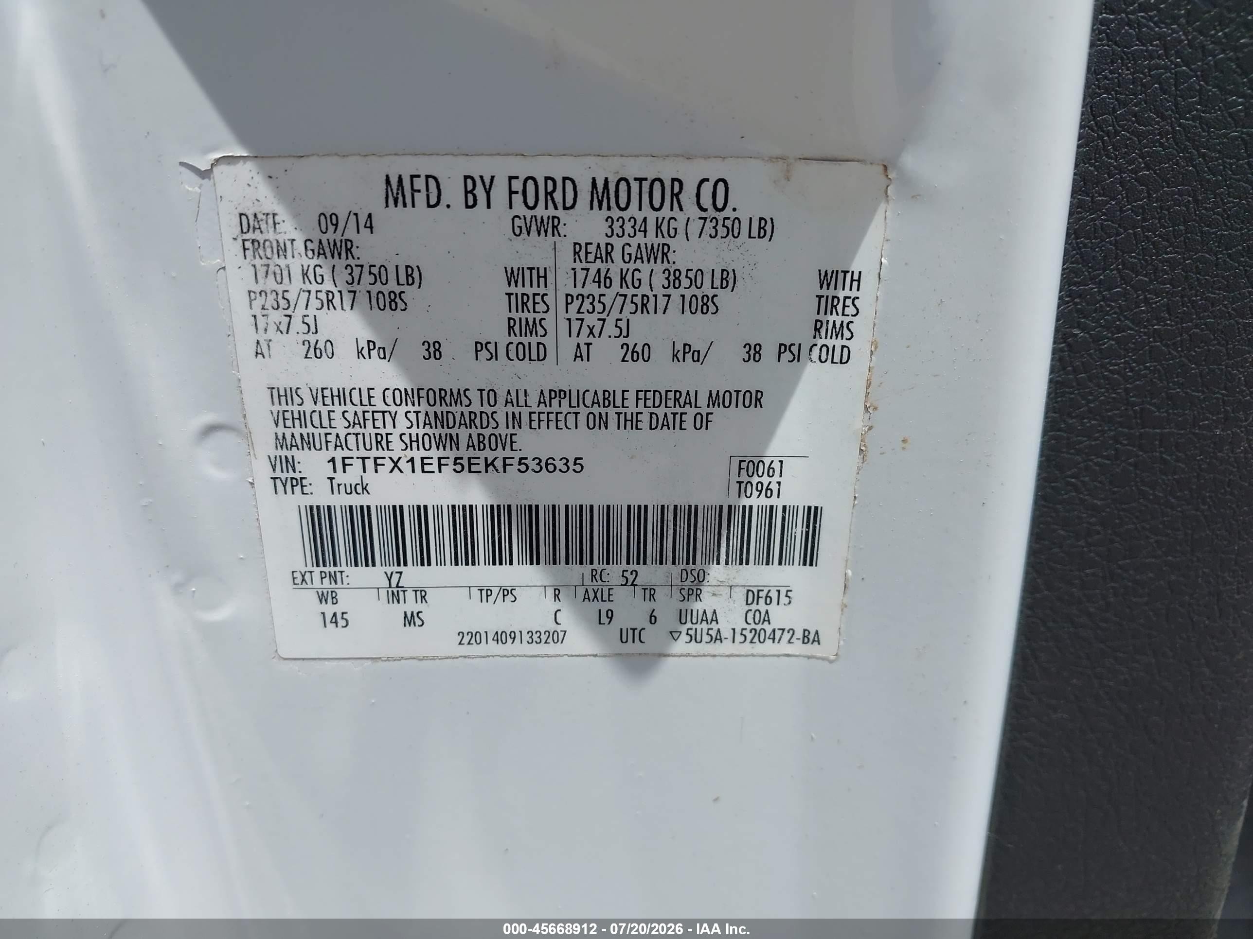 2014 Ford F-150 Xlt White vin: 1FTFX1EF5EKF53635