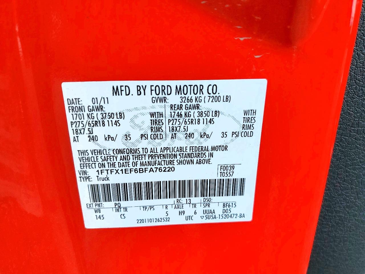 2011 Ford F150 Super Cab Red vin: 1FTFX1EF6BFA76220