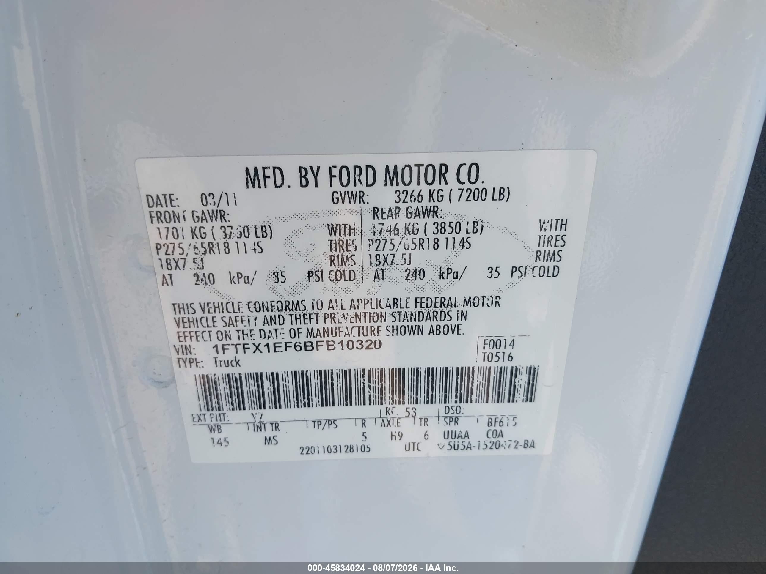 2011 Ford F-150 Xlt White vin: 1FTFX1EF6BFB10320