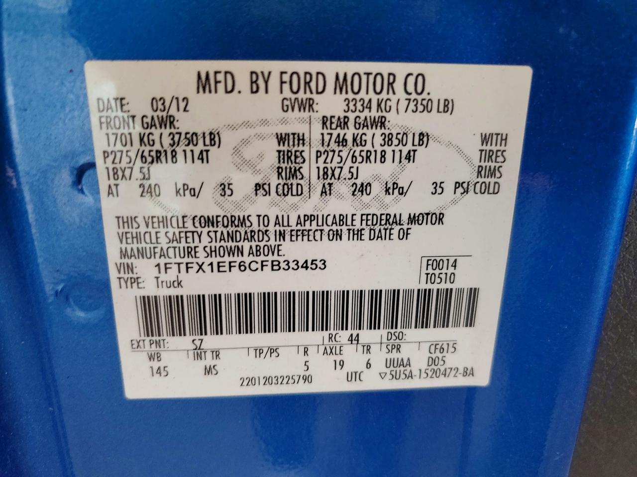 2012 Ford F150 Super Cab Синий vin: 1FTFX1EF6CFB33453