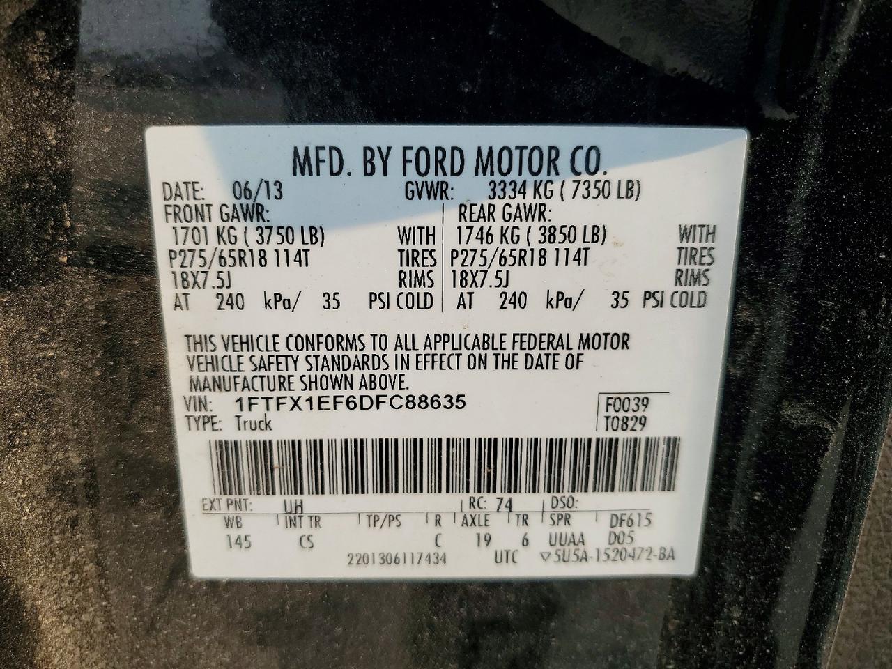 2013 Ford F150 Super Cab Black vin: 1FTFX1EF6DFC88635