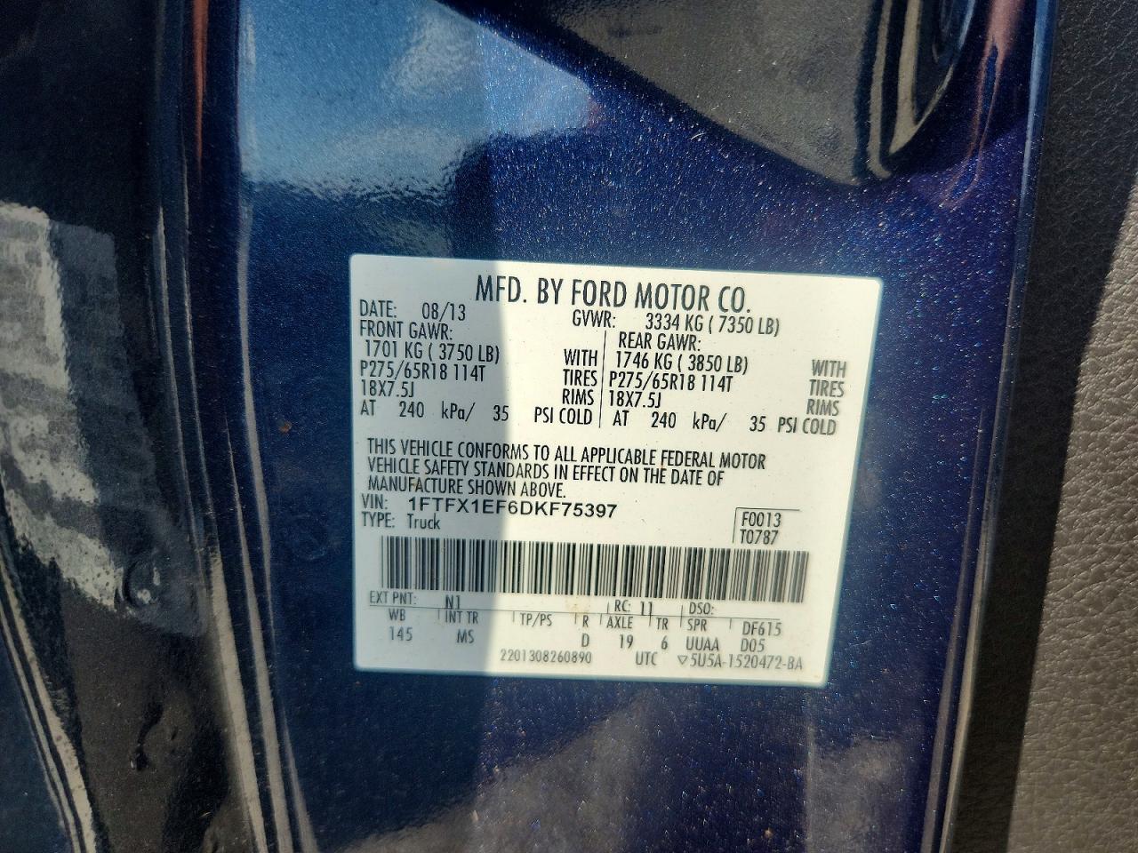 2013 Ford F150 Super Cab Blue vin: 1FTFX1EF6DKF75397