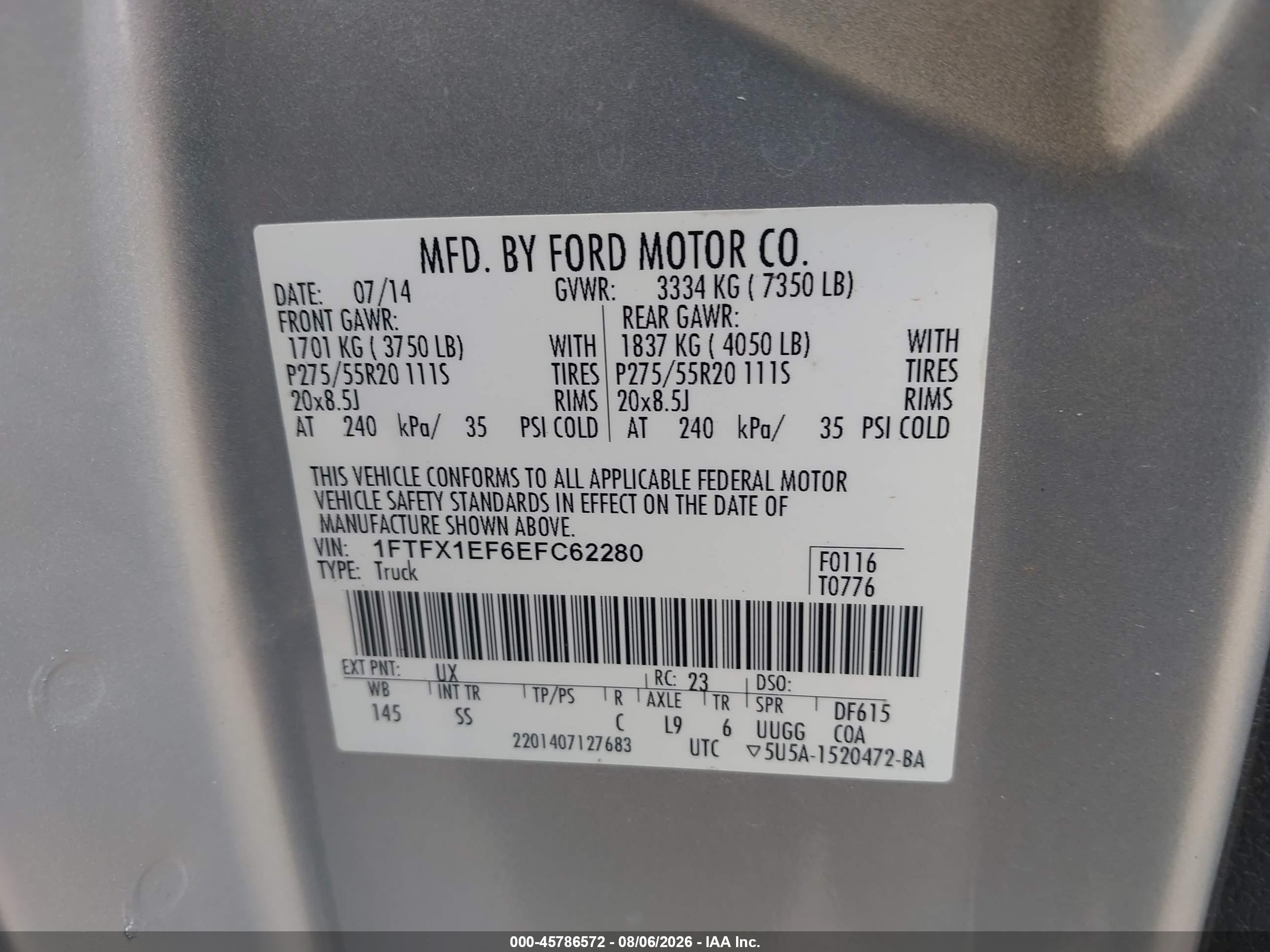2014 Ford F-150 Stx Silver vin: 1FTFX1EF6EFC62280