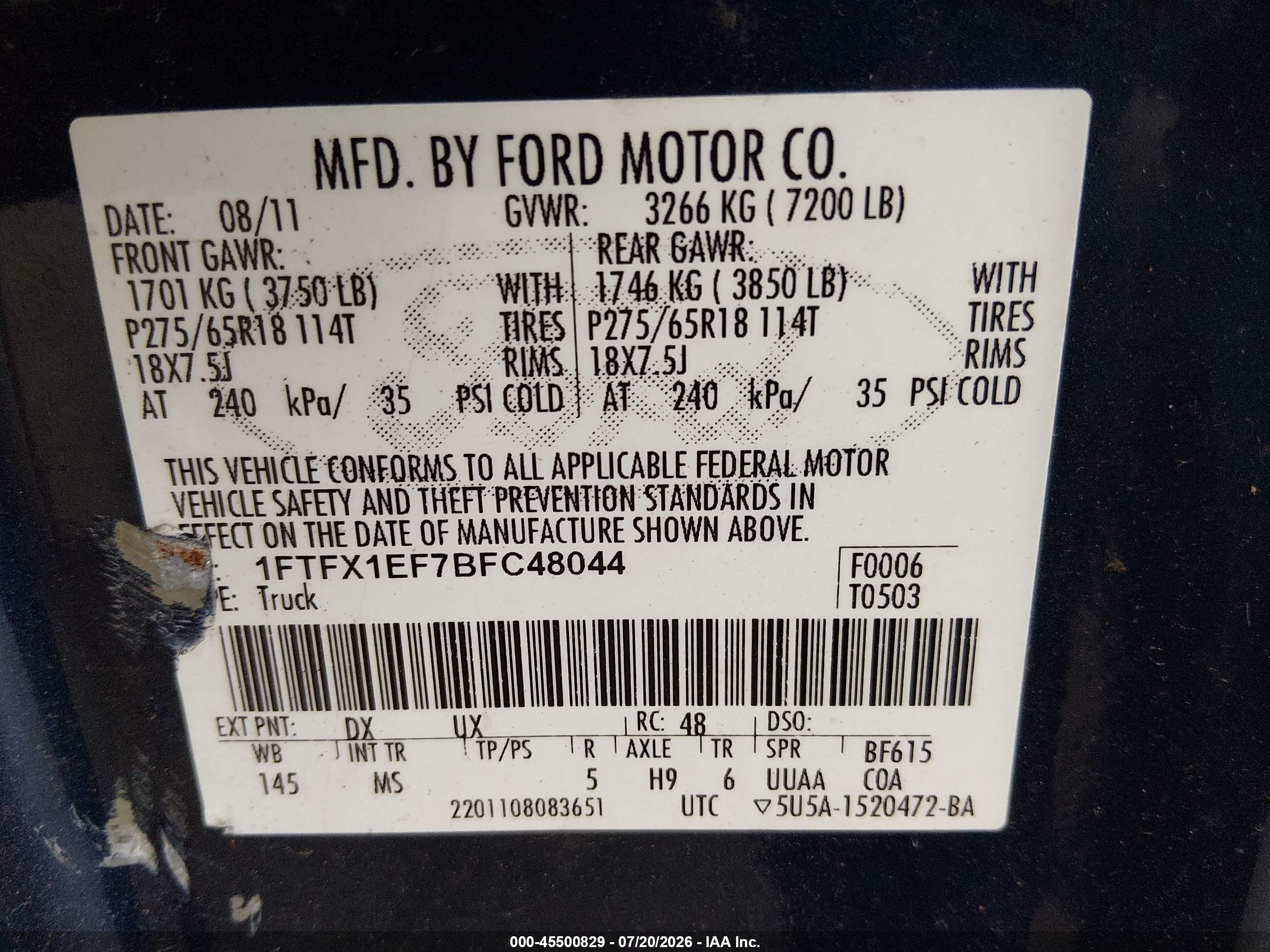 2011 Ford F-150 Xlt Blue vin: 1FTFX1EF7BFC48044