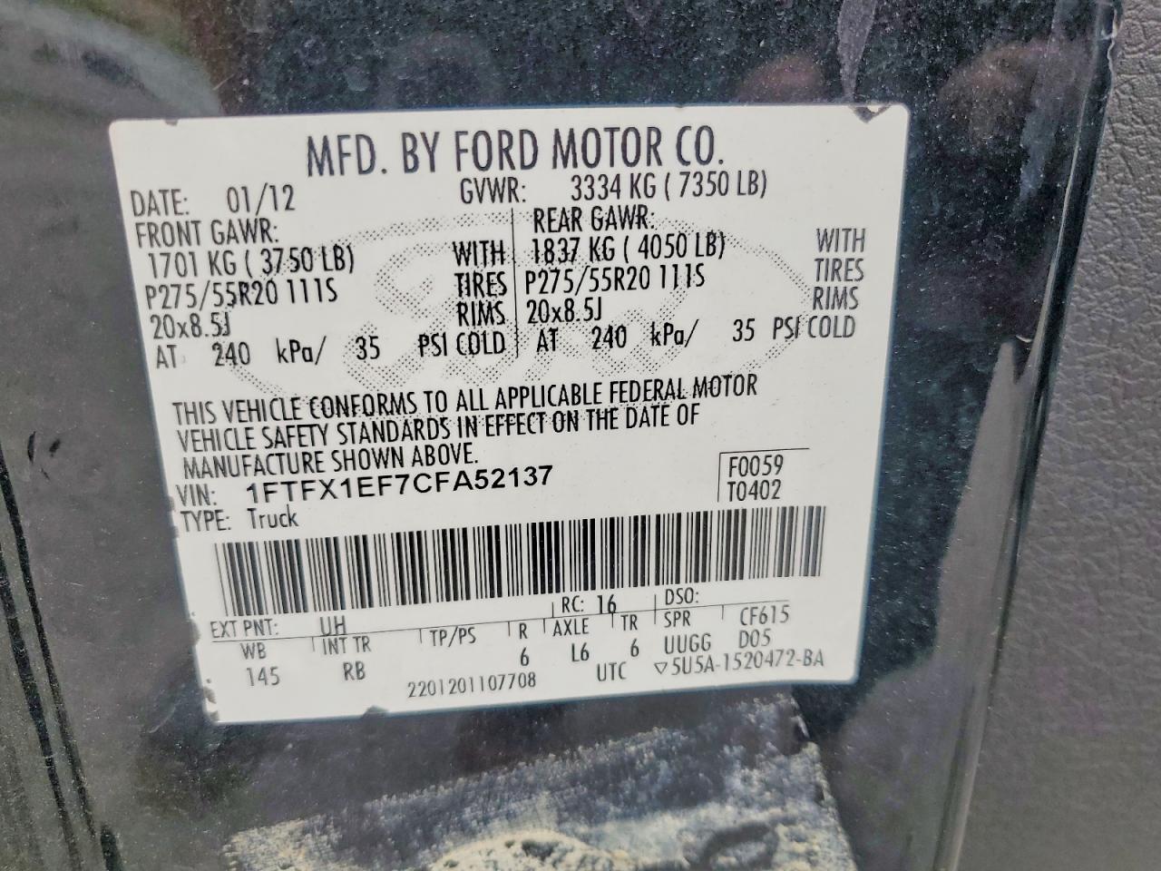 2012 Ford F150 Super Cab Black vin: 1FTFX1EF7CFA52137