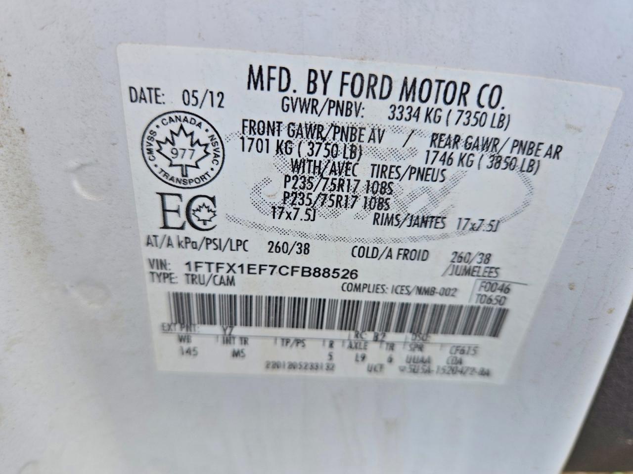 2012 Ford F150 Super Cab White vin: 1FTFX1EF7CFB88526