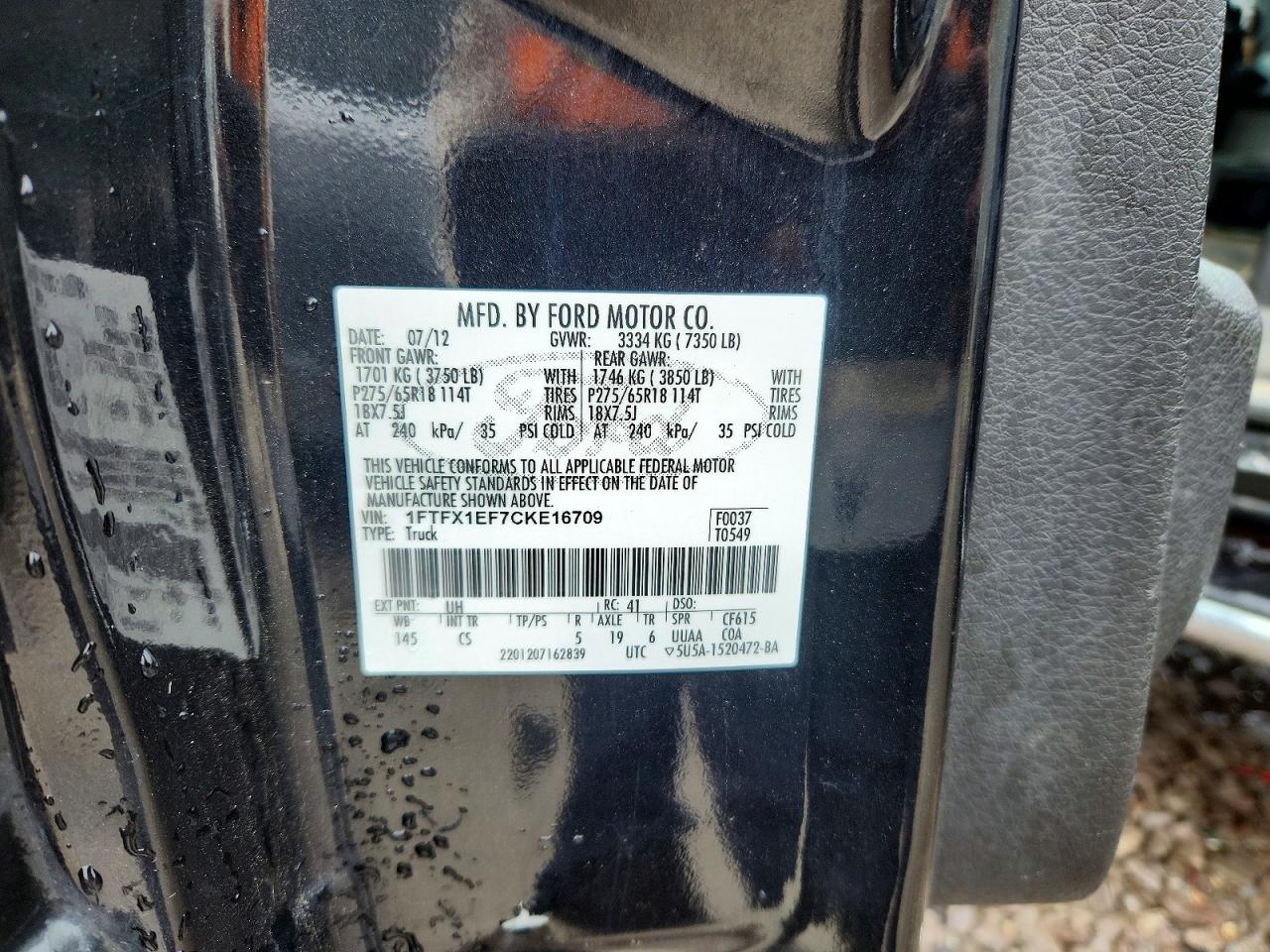 2012 Ford F150 Super Cab Black vin: 1FTFX1EF7CKE16709