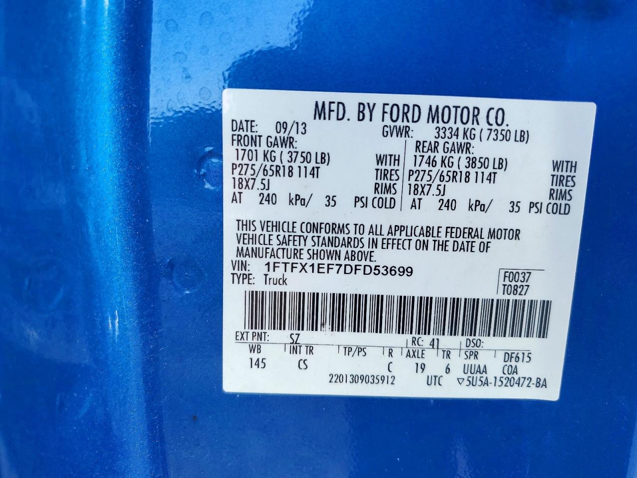 2013 Ford F150 Super Cab Blue vin: 1FTFX1EF7DFD53699