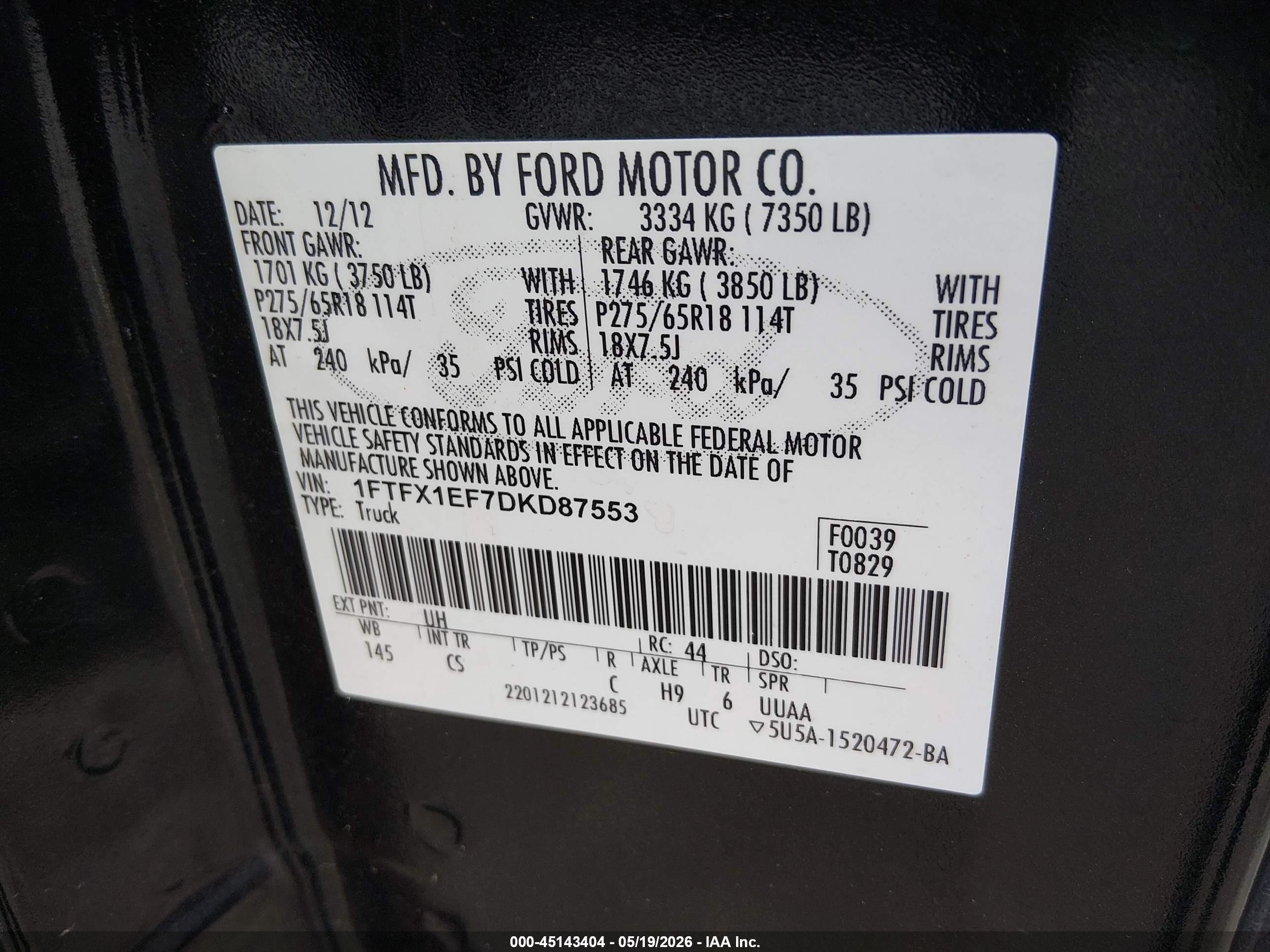 2013 Ford F-150 Stx Black vin: 1FTFX1EF7DKD87553