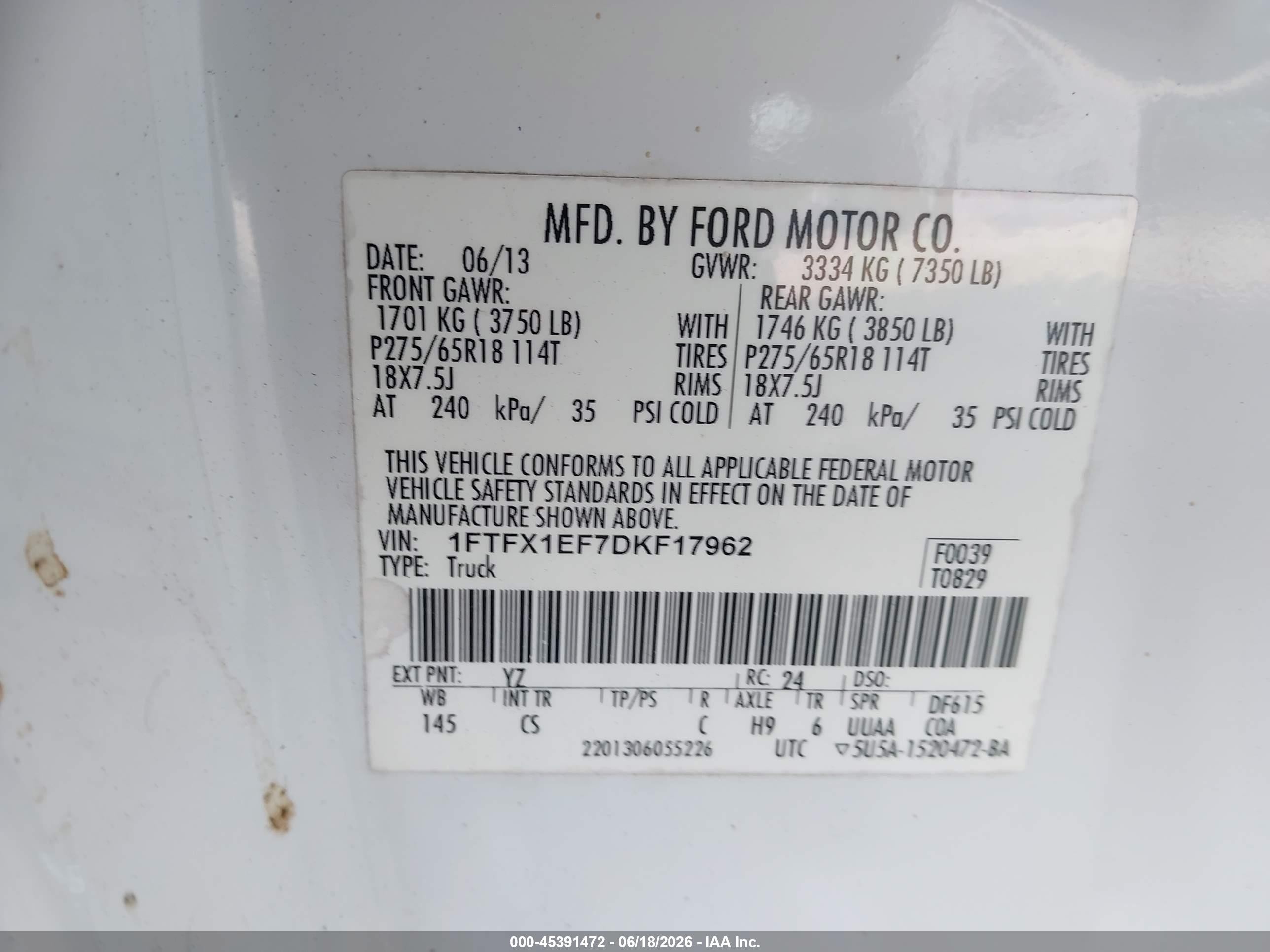 2013 Ford F-150 Stx White vin: 1FTFX1EF7DKF17962