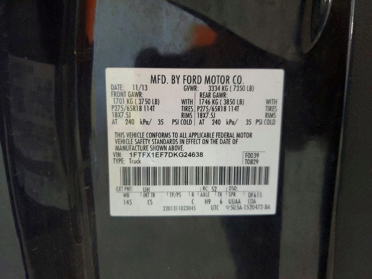 2013 Ford F150 Super Cab Black vin: 1FTFX1EF7DKG24638