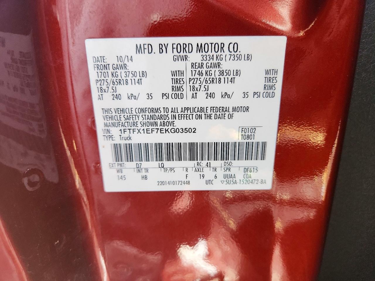 2014 Ford F150 Super Cab Red vin: 1FTFX1EF7EKG03502
