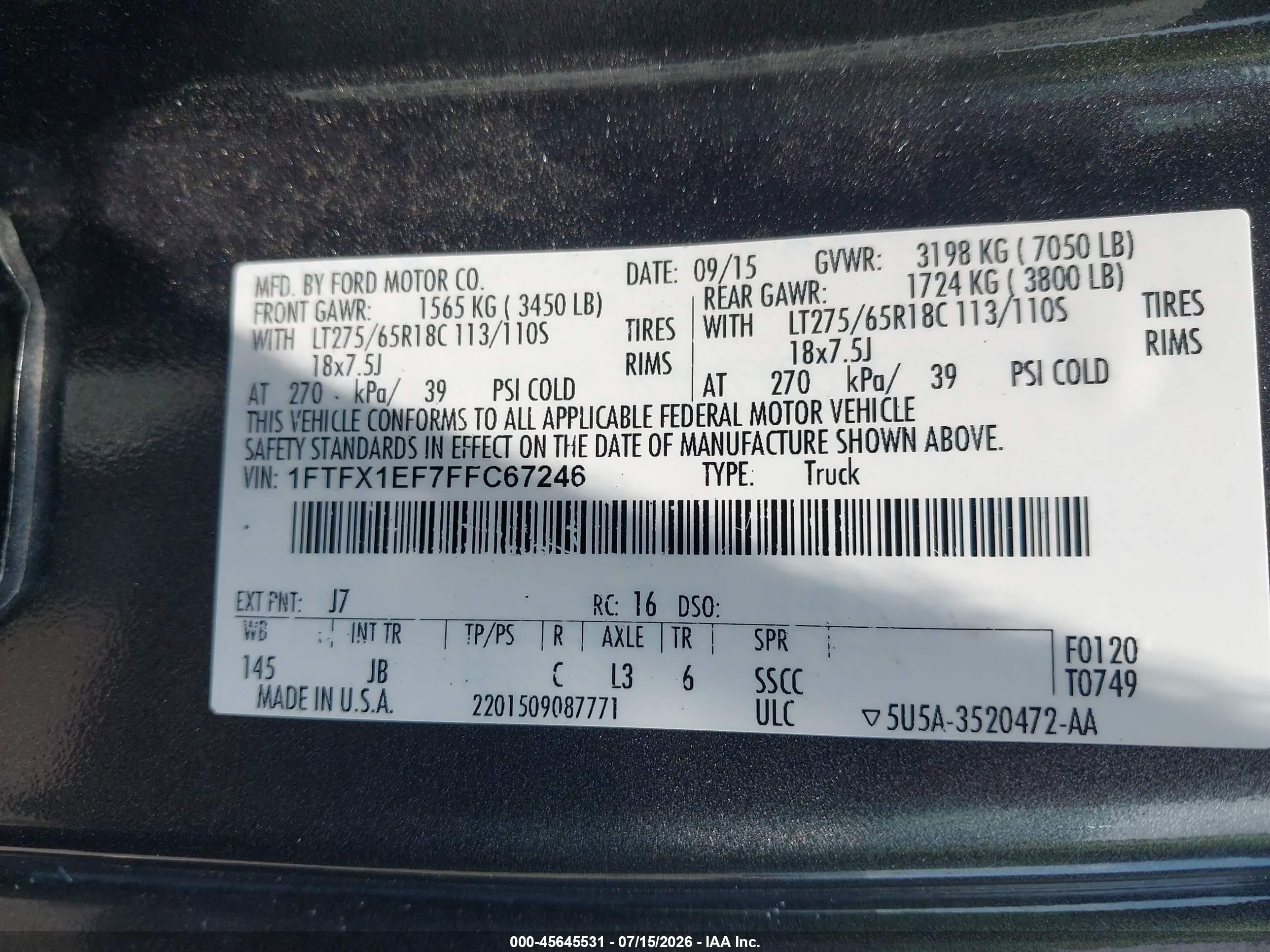 2015 Ford F-150 Xlt Gray vin: 1FTFX1EF7FFC67246