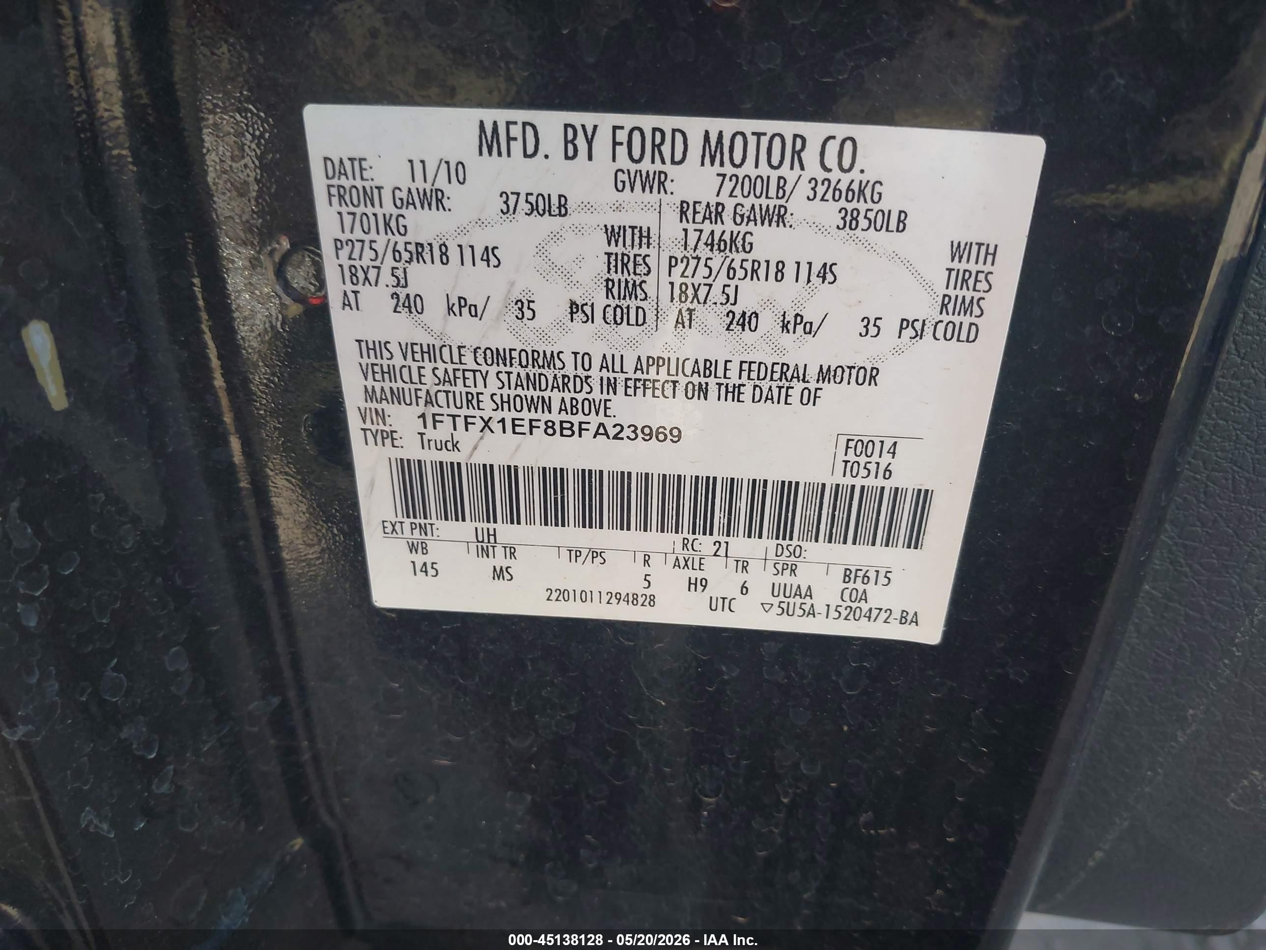 2011 Ford F-150 Xlt Black vin: 1FTFX1EF8BFA23969