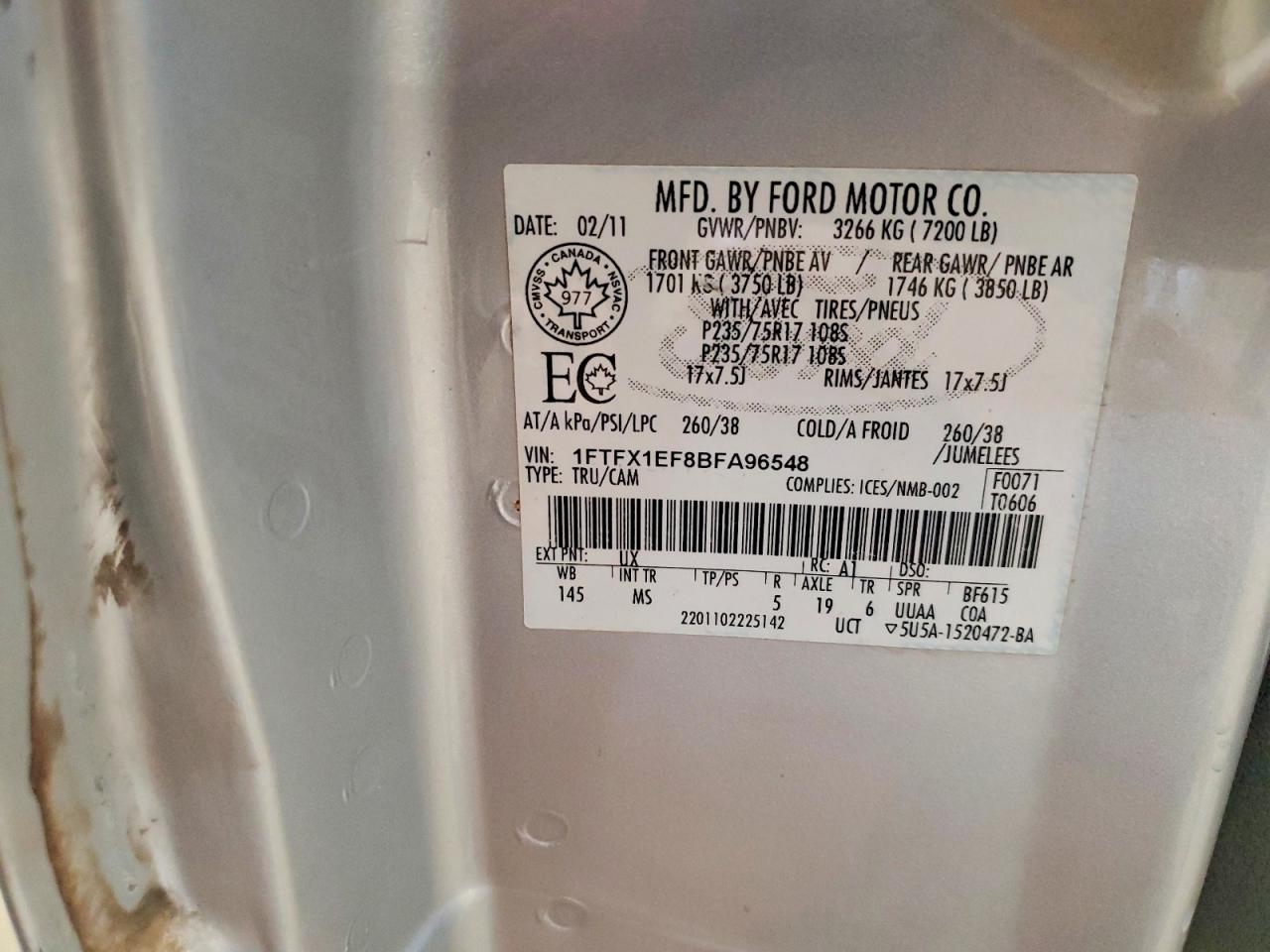 2011 Ford F150 Super Cab Silver vin: 1FTFX1EF8BFA96548