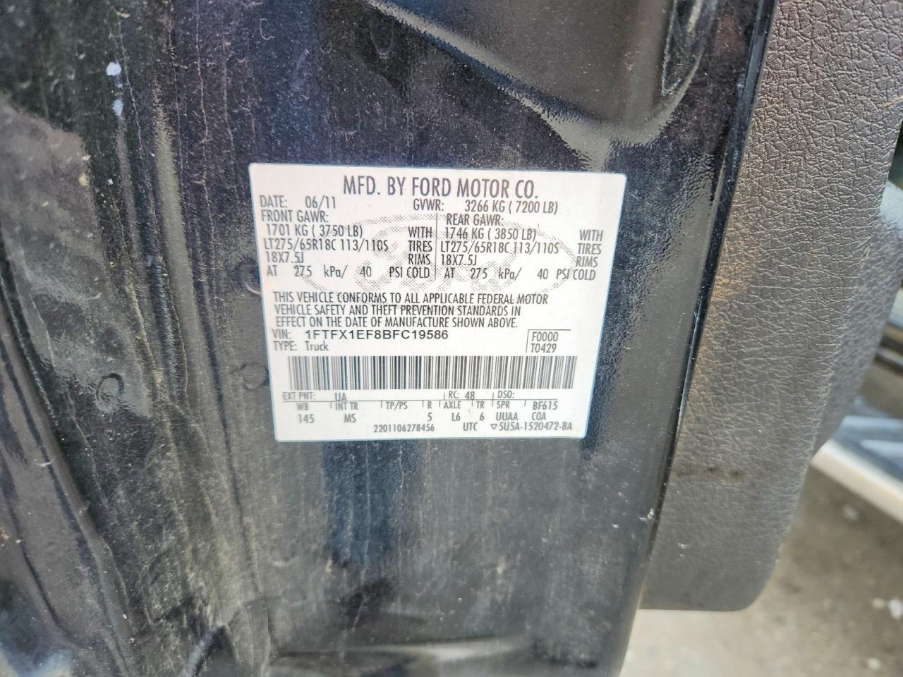 2011 Ford F150 Super Cab Black vin: 1FTFX1EF8BFC19586
