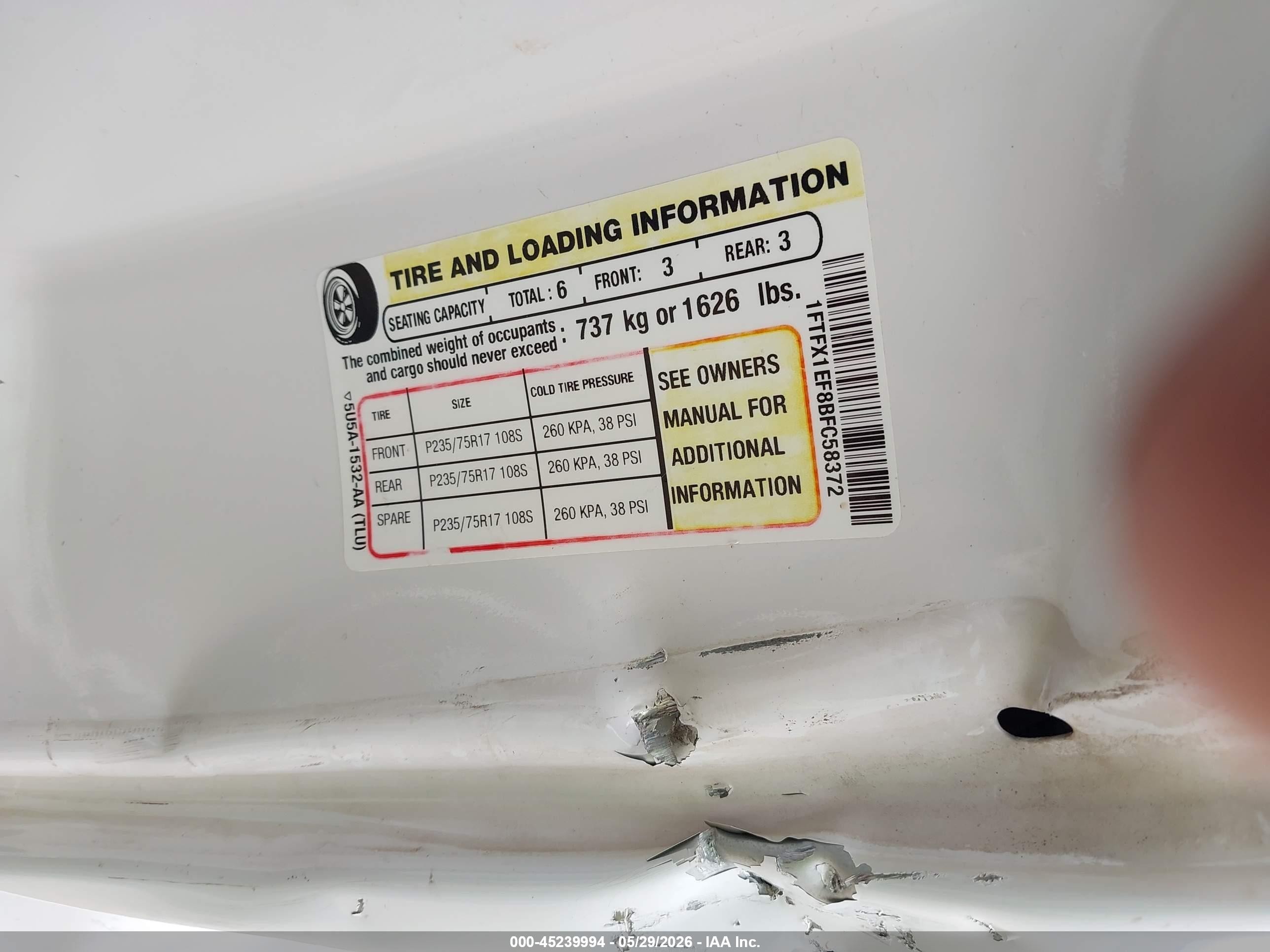 2011 Ford F-150 Xl Белый vin: 1FTFX1EF8BFC58372