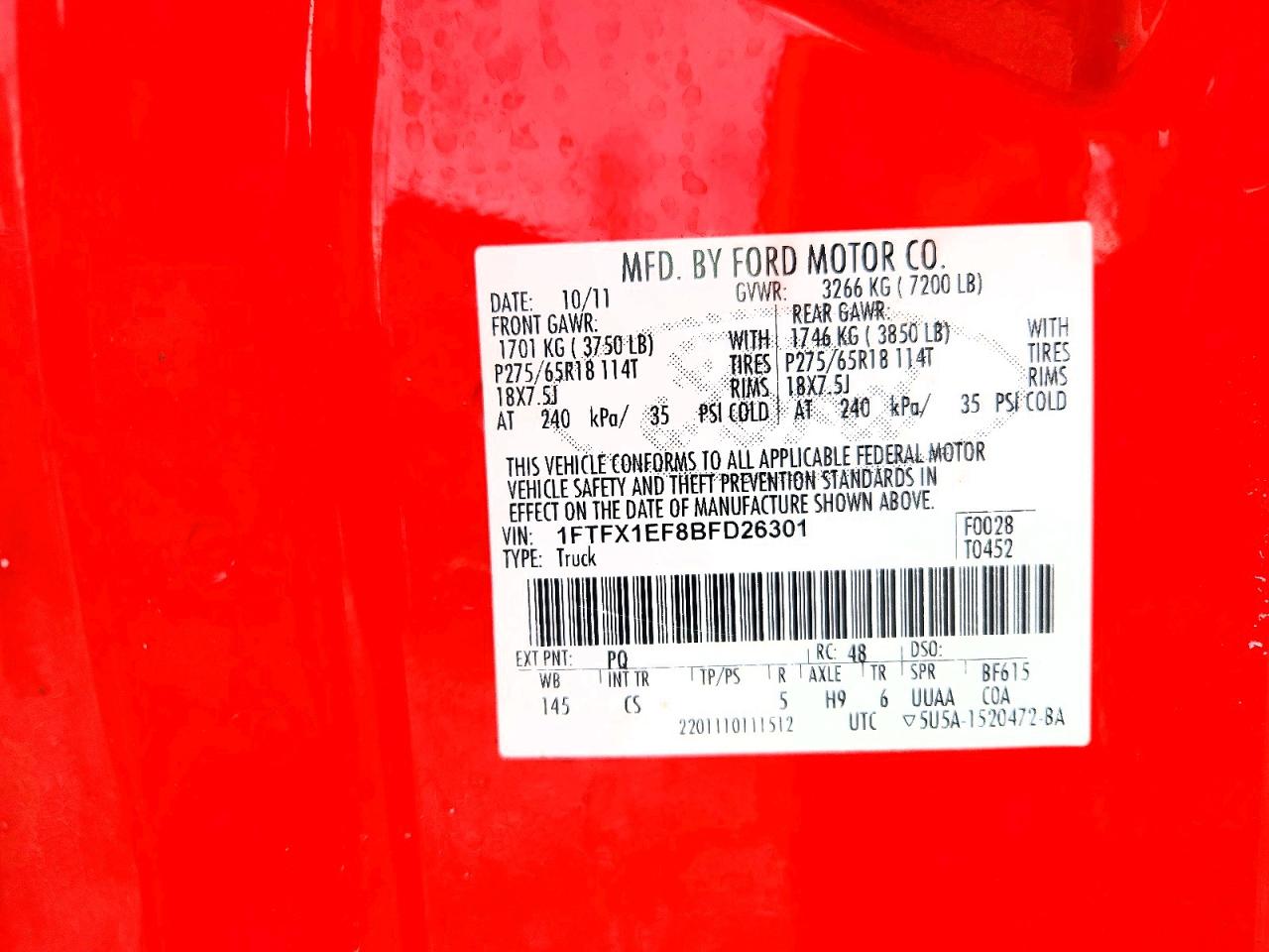 2011 Ford F150 Super Cab Красный vin: 1FTFX1EF8BFD26301