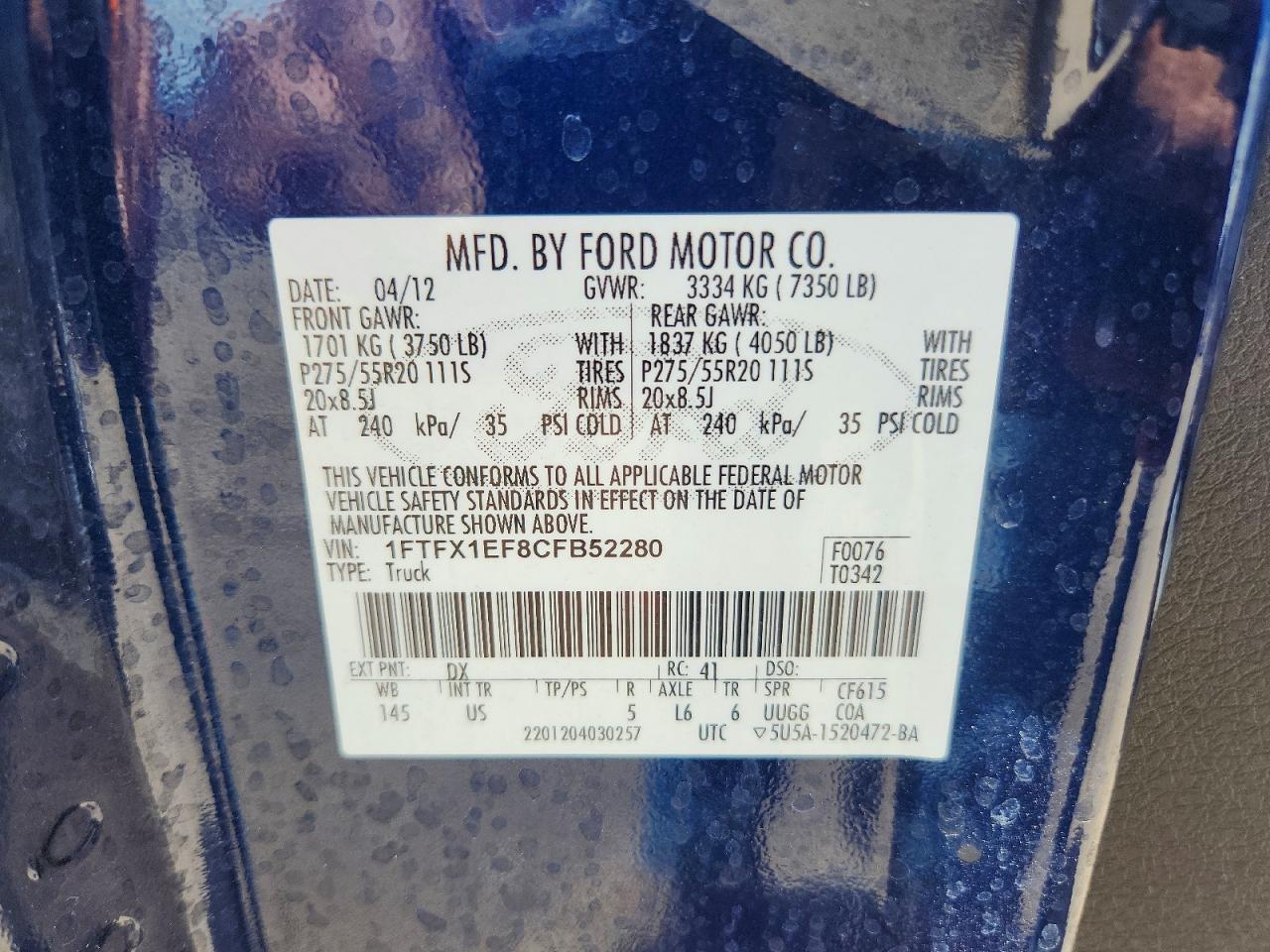 2012 Ford F150 Super Cab Blue vin: 1FTFX1EF8CFB52280