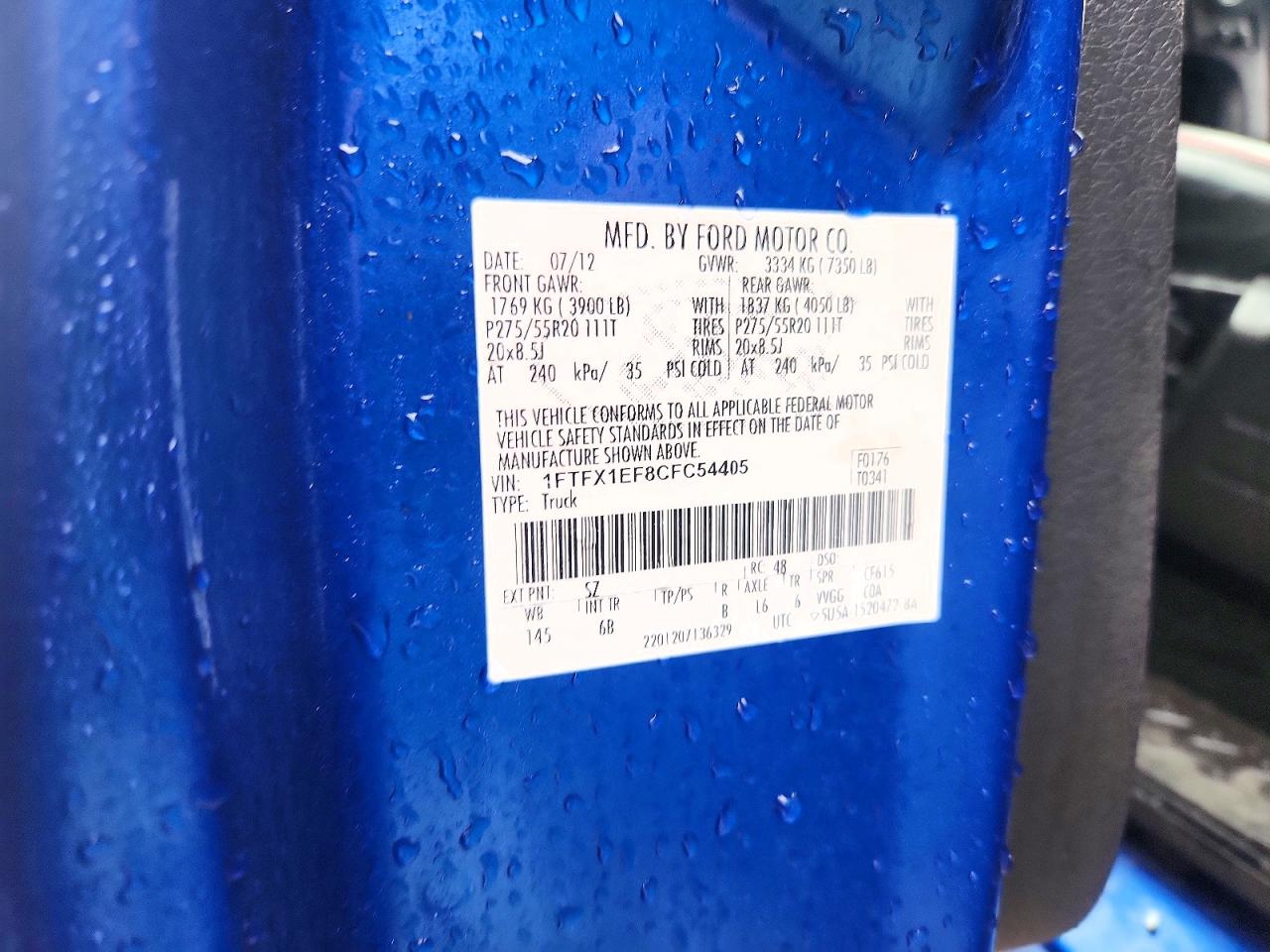 2012 Ford F150 Super Cab Blue vin: 1FTFX1EF8CFC54405