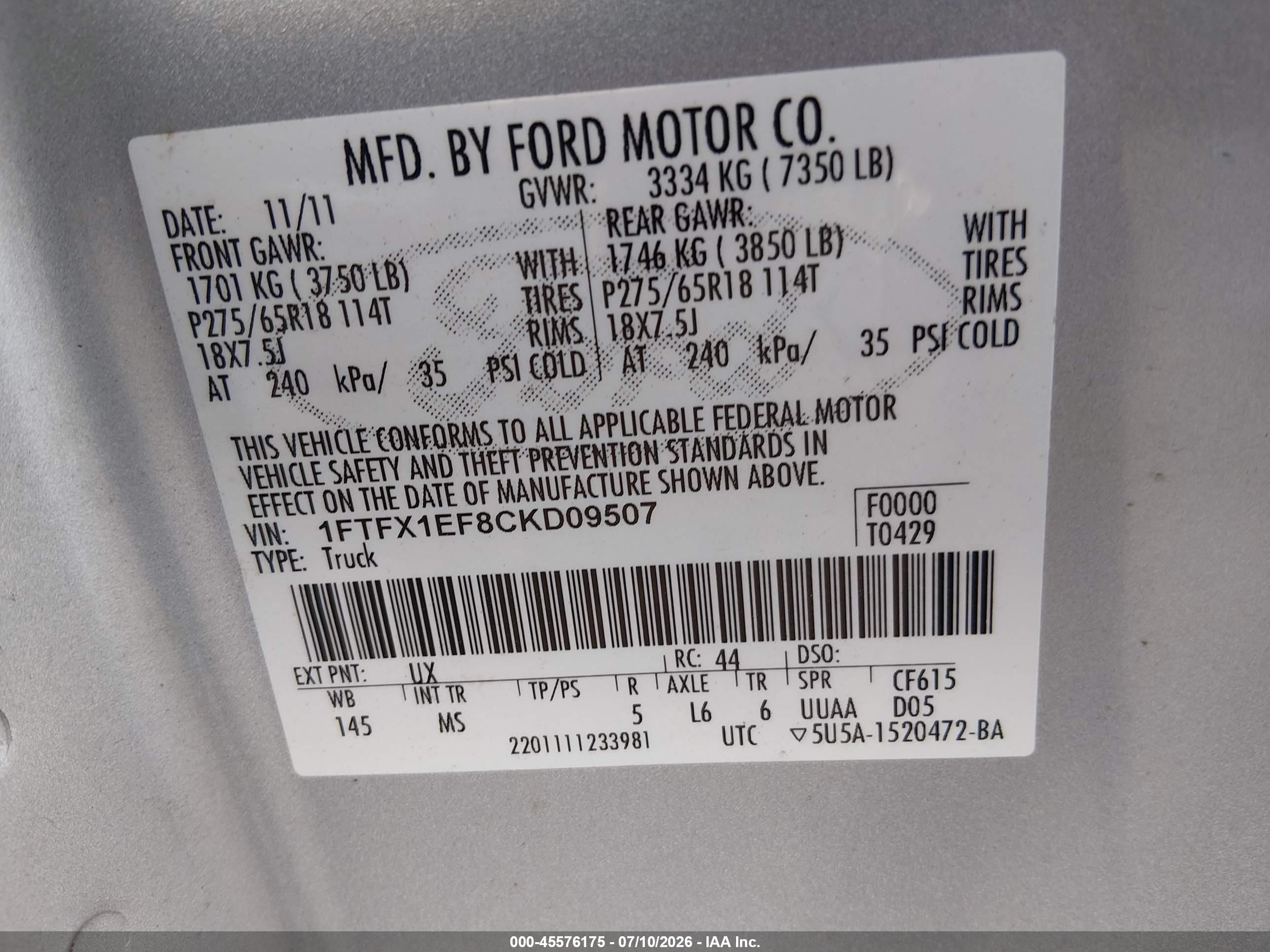2012 Ford F-150 Xlt Silver vin: 1FTFX1EF8CKD09507