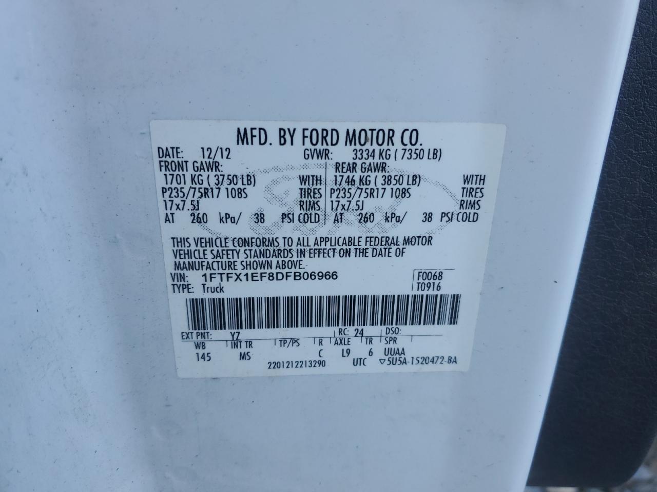 2013 Ford F150 Super Cab White vin: 1FTFX1EF8DFB06966
