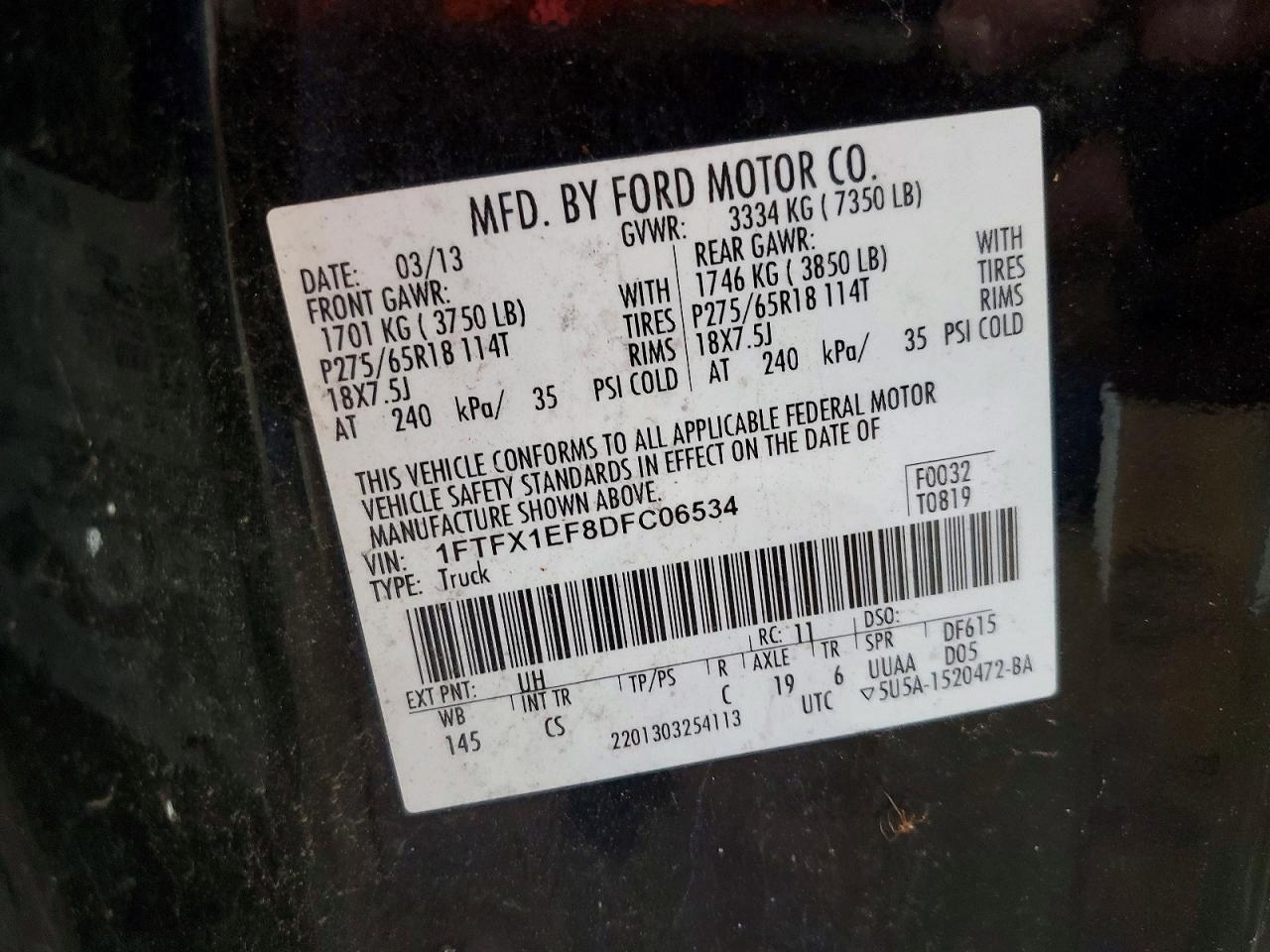 2013 Ford F150 Super Cab Black vin: 1FTFX1EF8DFC06534