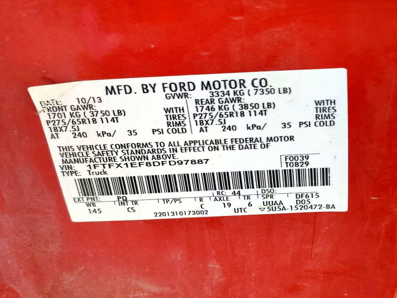 2013 Ford F150 Super Cab Red vin: 1FTFX1EF8DFD97887