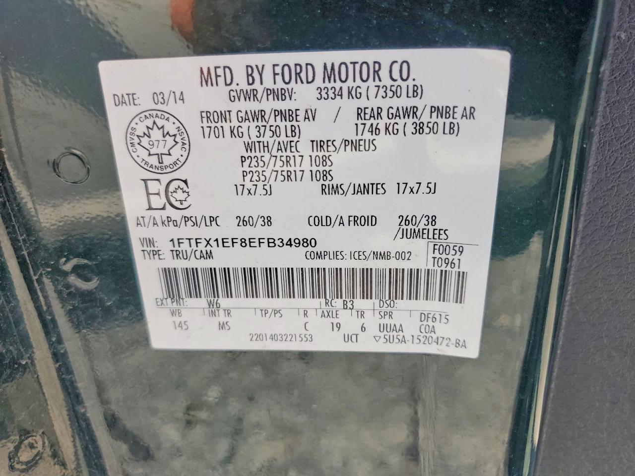 2014 Ford F150 Super Cab Green vin: 1FTFX1EF8EFB34980