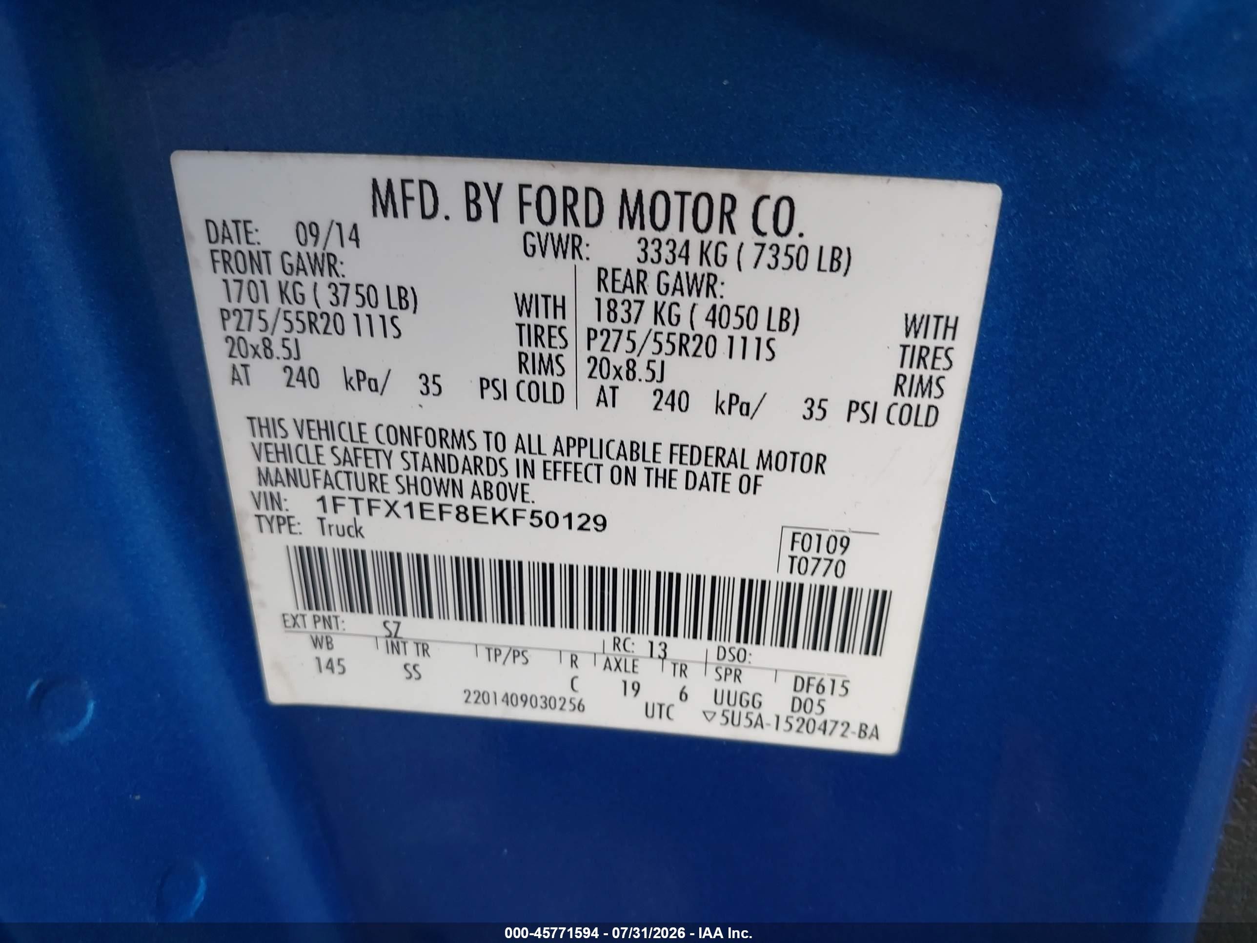 2014 Ford F-150 Stx Blue vin: 1FTFX1EF8EKF50129