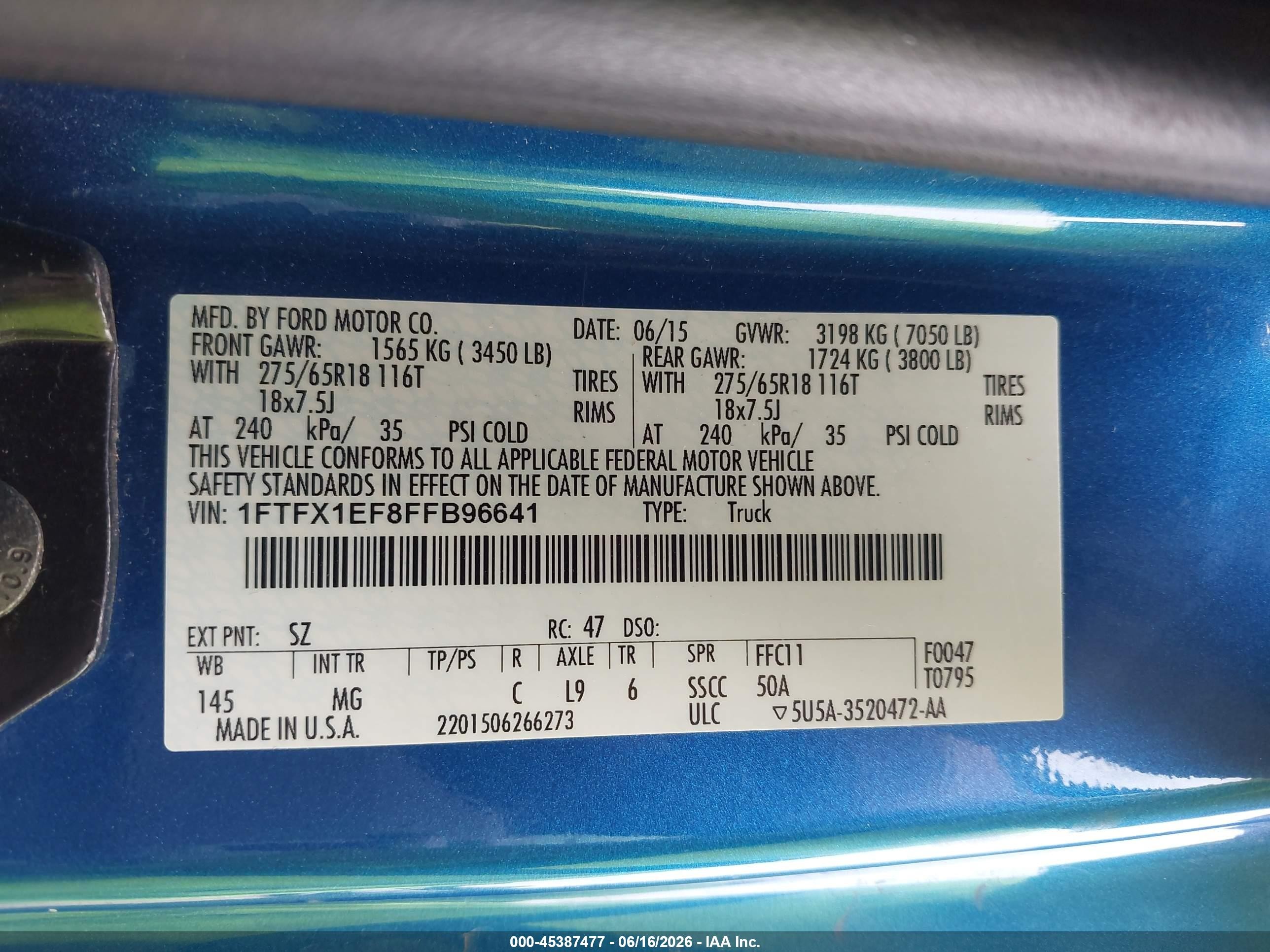 2015 Ford F-150 Xlt Blue vin: 1FTFX1EF8FFB96641