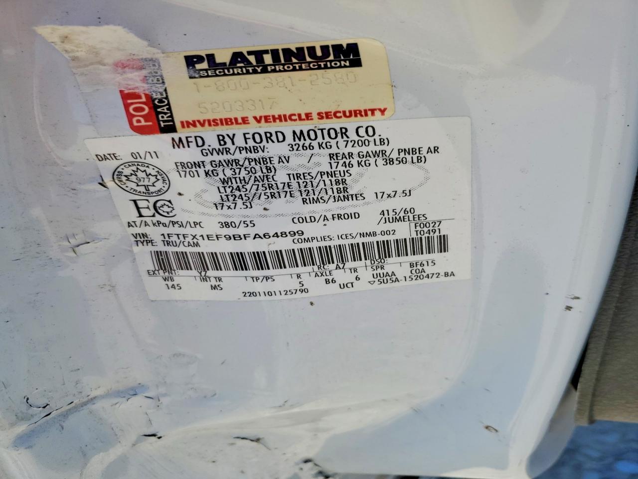 2011 Ford F150 Super Cab White vin: 1FTFX1EF9BFA64899