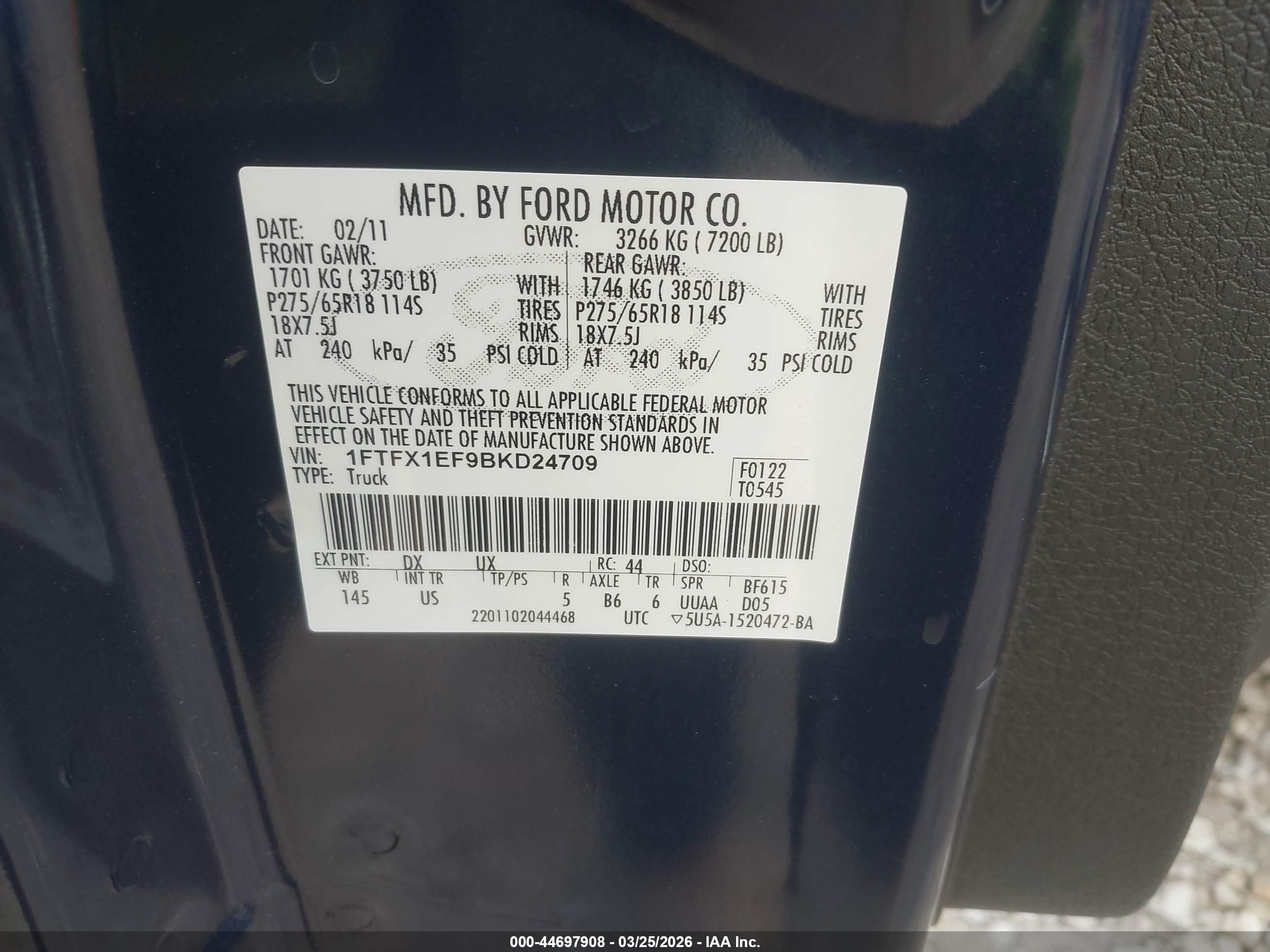 2011 Ford F-150 Xlt Blue vin: 1FTFX1EF9BKD24709