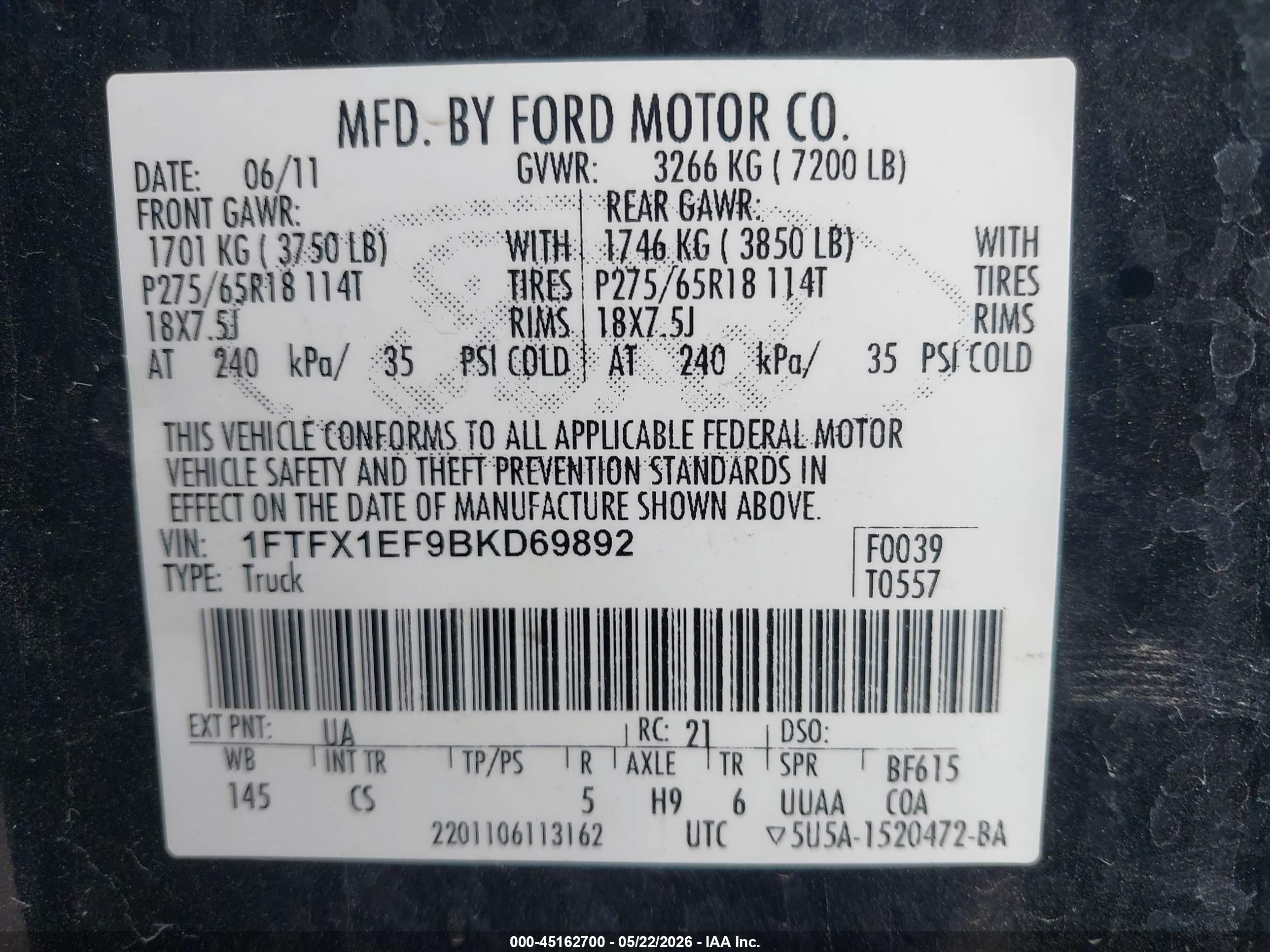 2011 Ford F-150 Stx Black vin: 1FTFX1EF9BKD69892