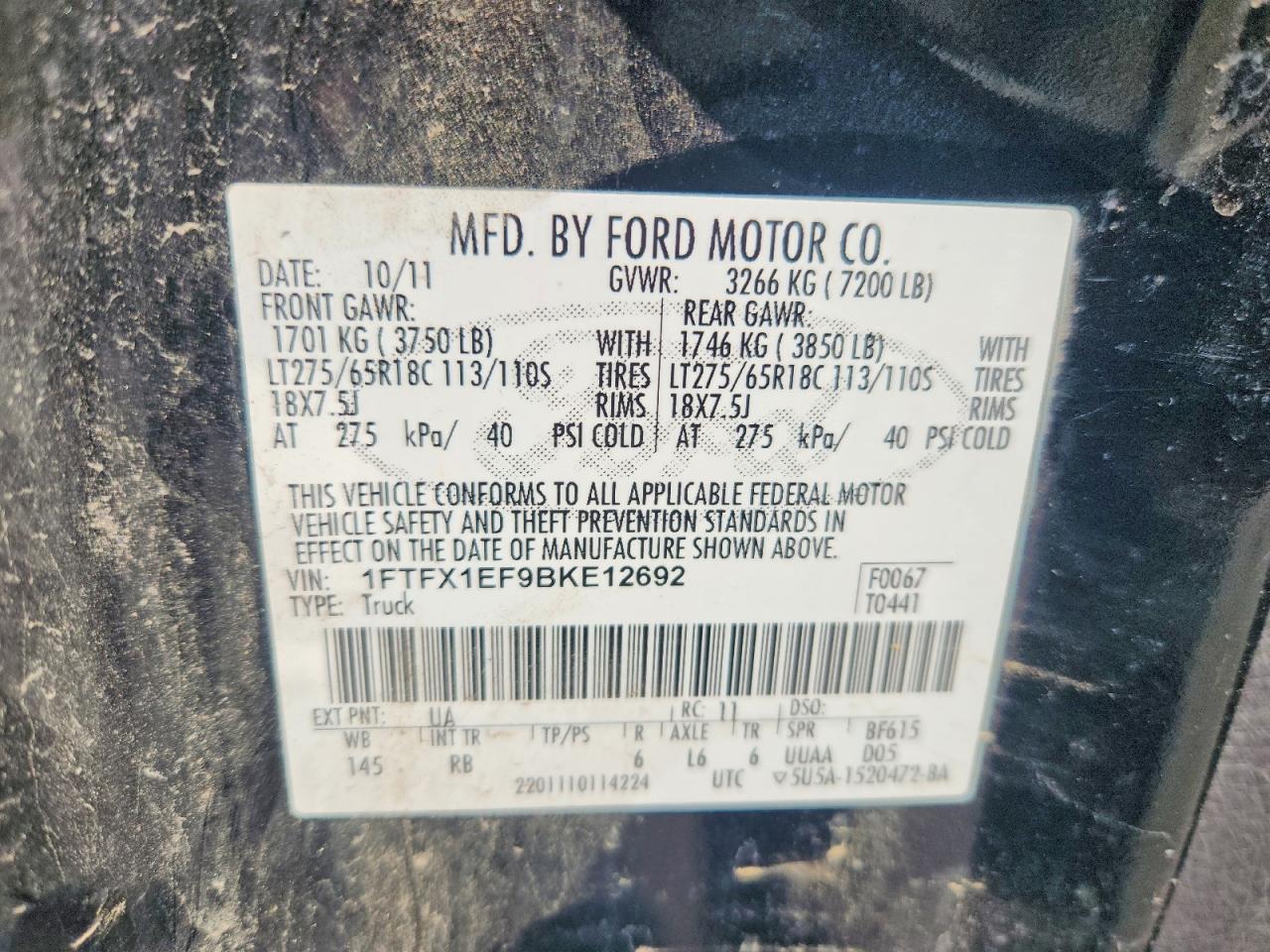 2011 Ford F150 Super Cab Black vin: 1FTFX1EF9BKE12692