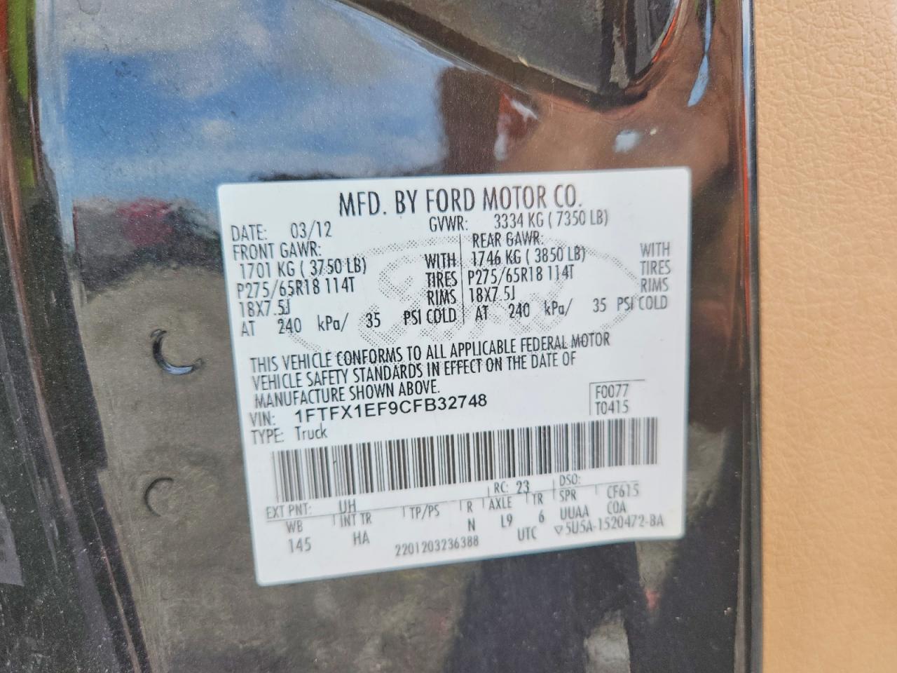 2012 Ford F150 Super Cab Black vin: 1FTFX1EF9CFB32748