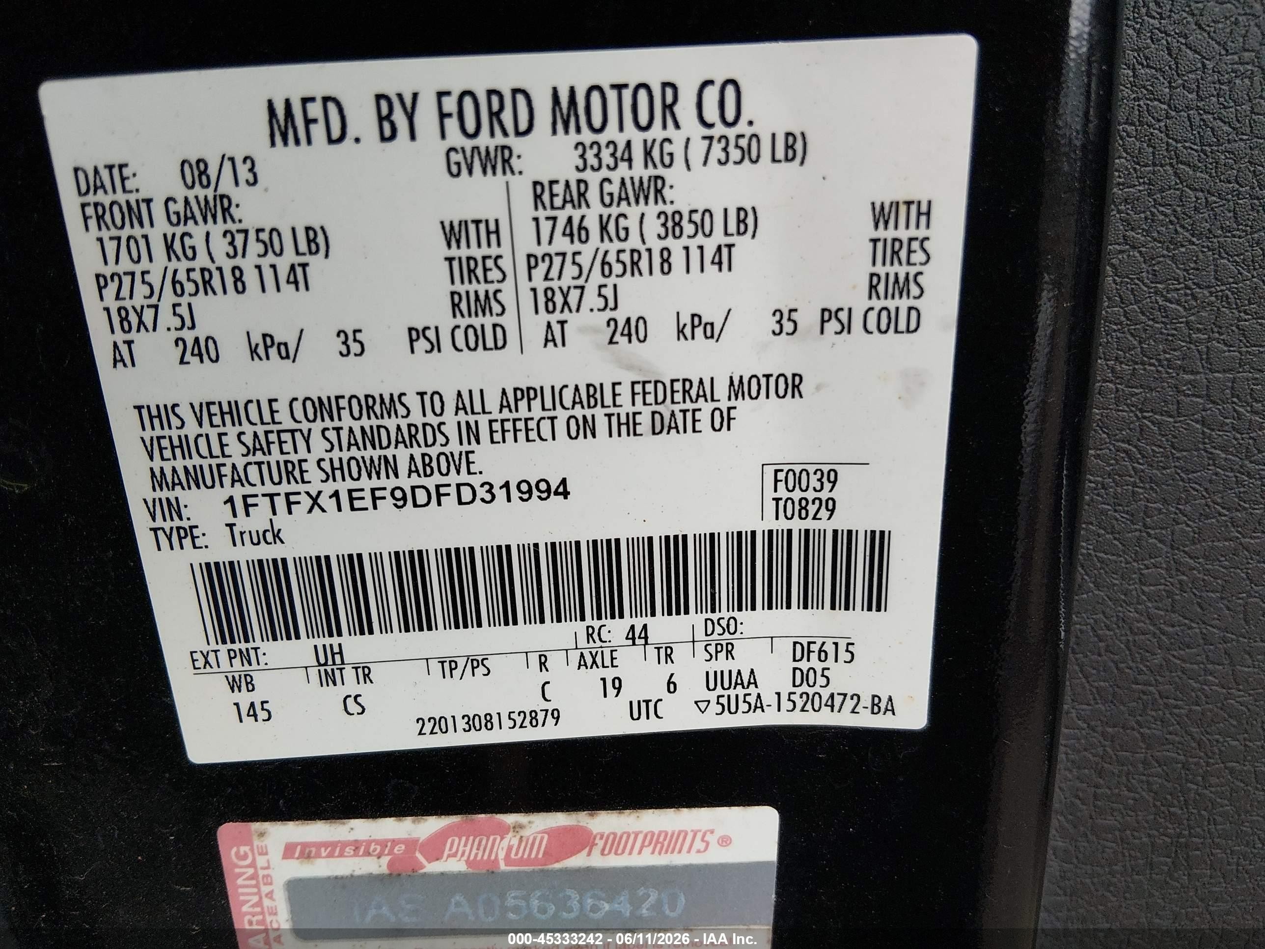 2013 Ford F-150 Stx Black vin: 1FTFX1EF9DFD31994