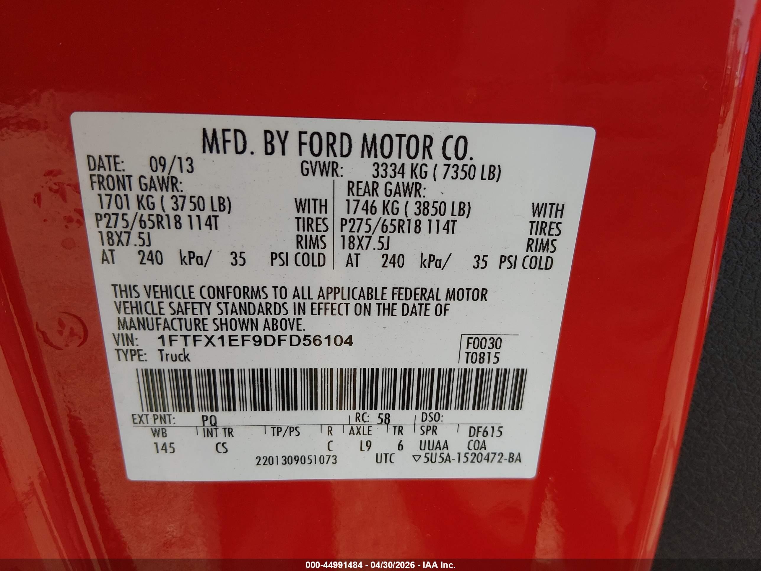 2013 Ford F-150 Stx Red vin: 1FTFX1EF9DFD56104