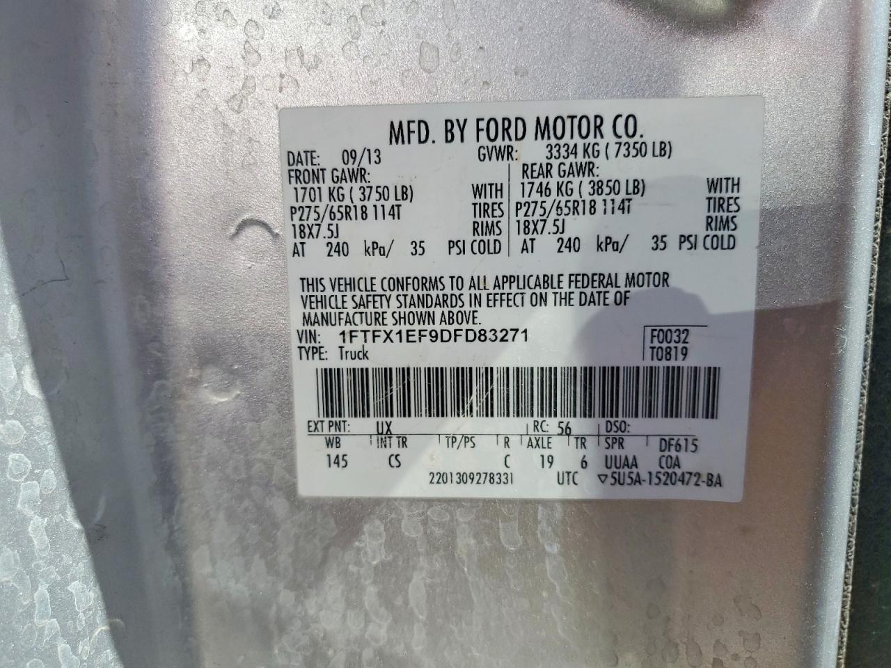 2013 Ford F150 Серебряный vin: 1FTFX1EF9DFD83271