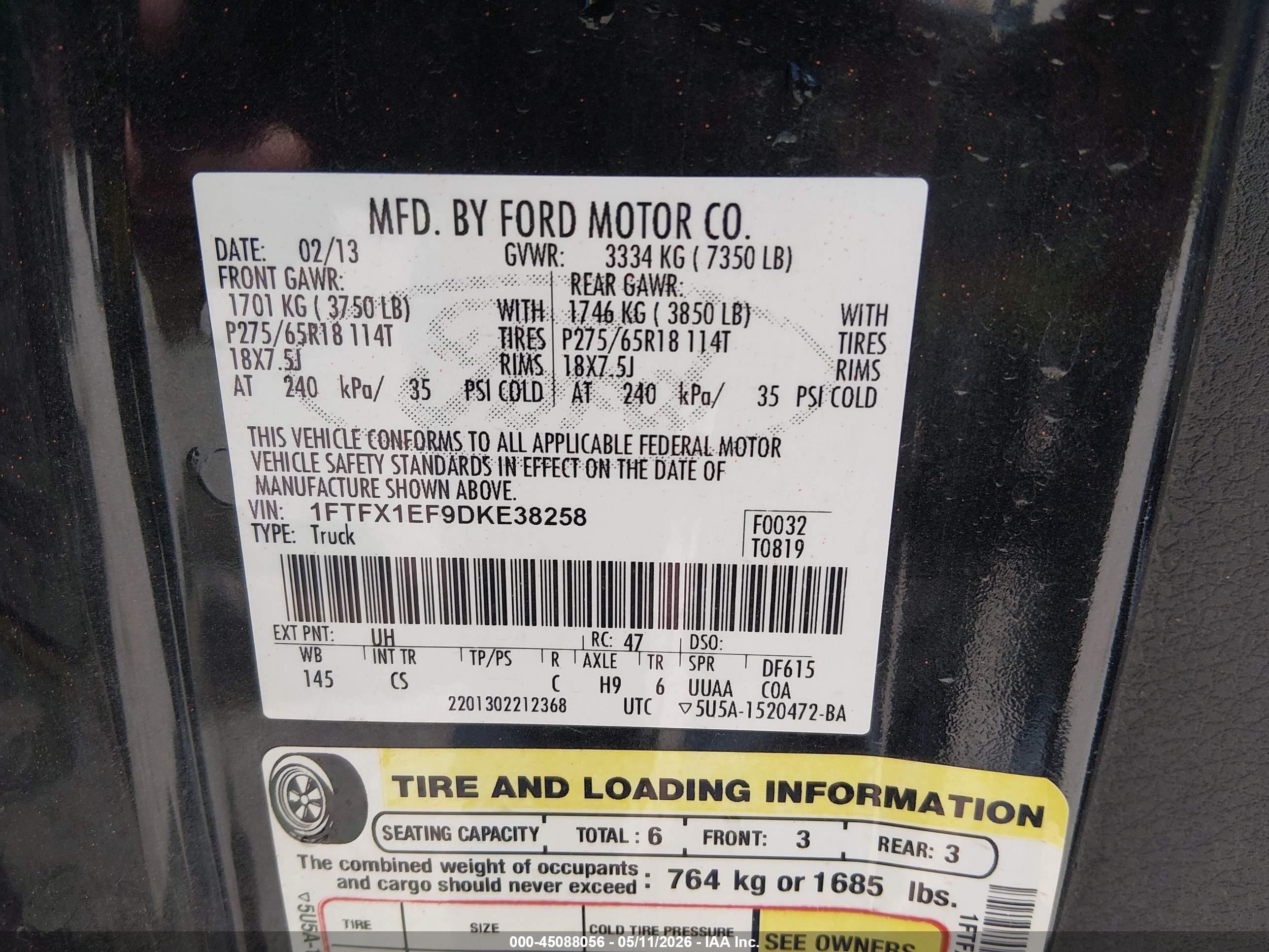 2013 Ford F-150 Stx Black vin: 1FTFX1EF9DKE38258