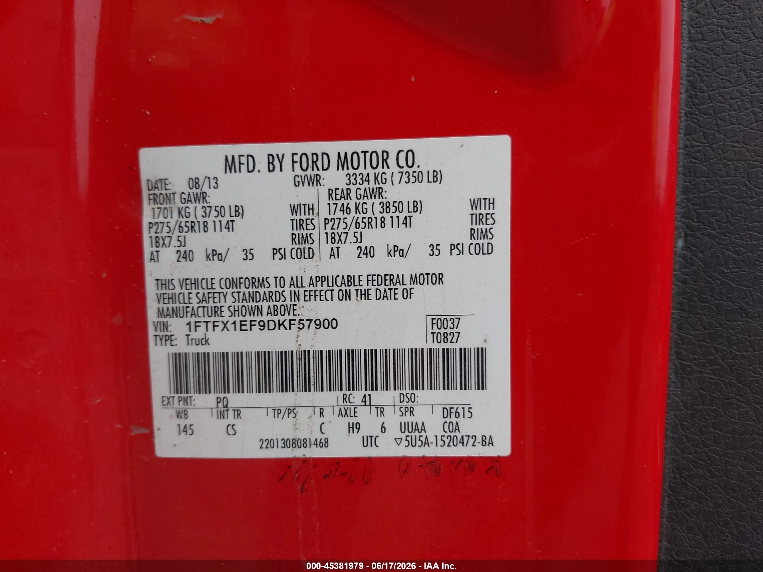 2013 Ford F-150 Stx Red vin: 1FTFX1EF9DKF57900