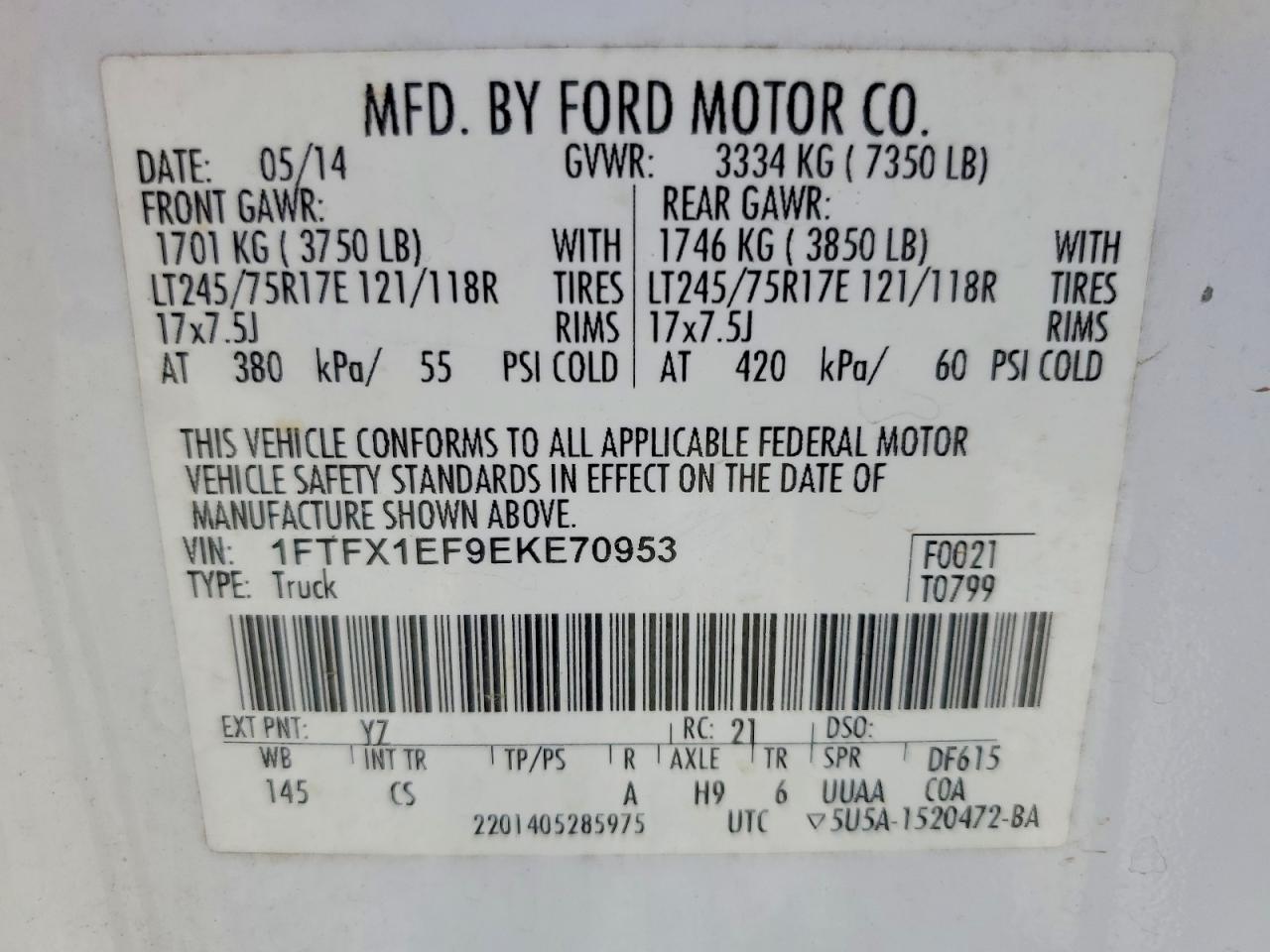 2014 Ford F150 Super Cab White vin: 1FTFX1EF9EKE70953