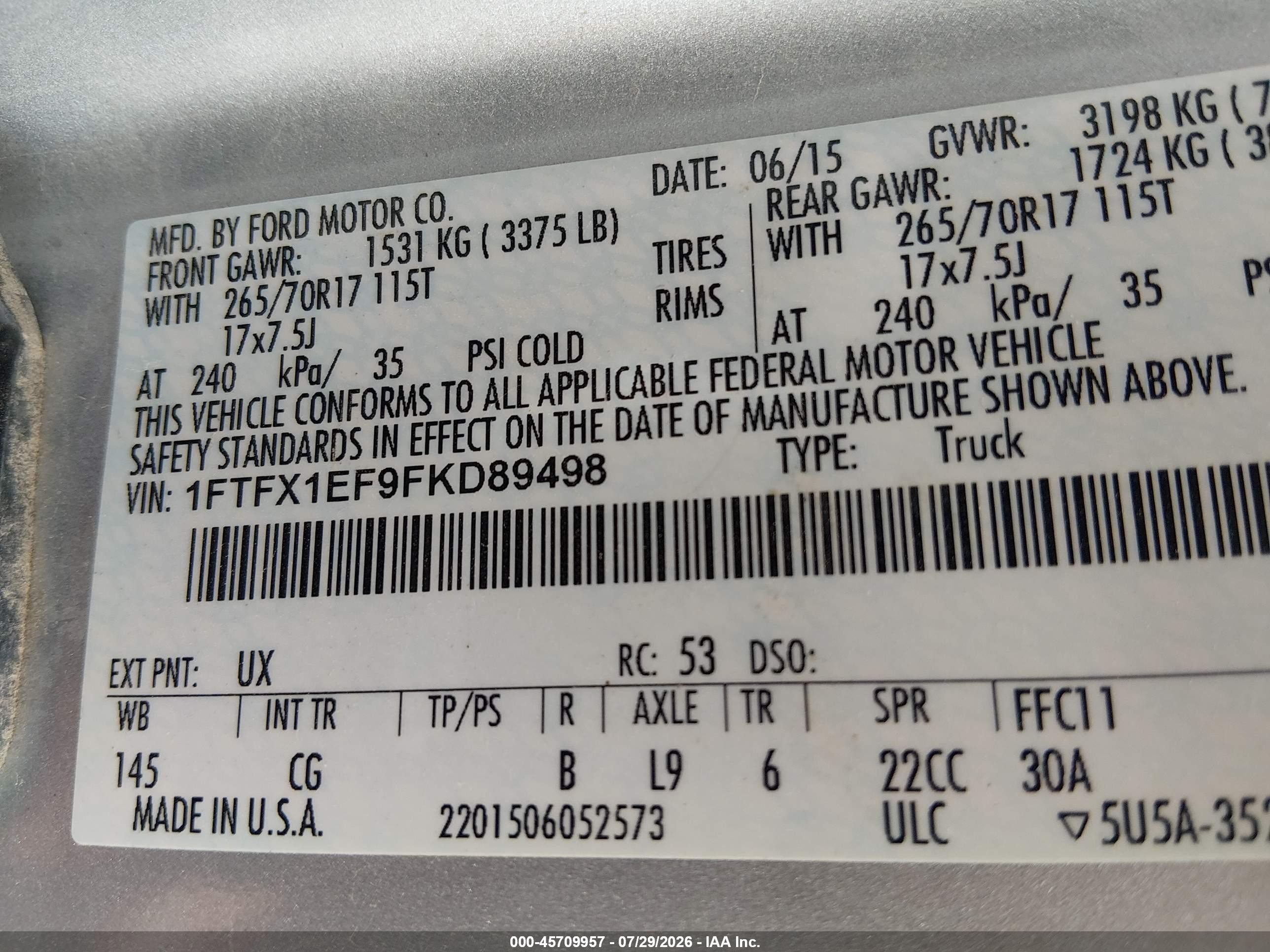 2015 Ford F-150 Xl Серый vin: 1FTFX1EF9FKD89498