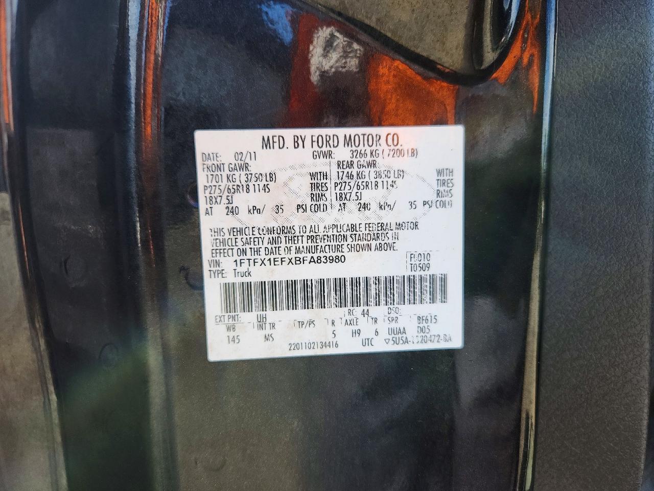 2011 Ford F150 Super Cab Black vin: 1FTFX1EFXBFA83980