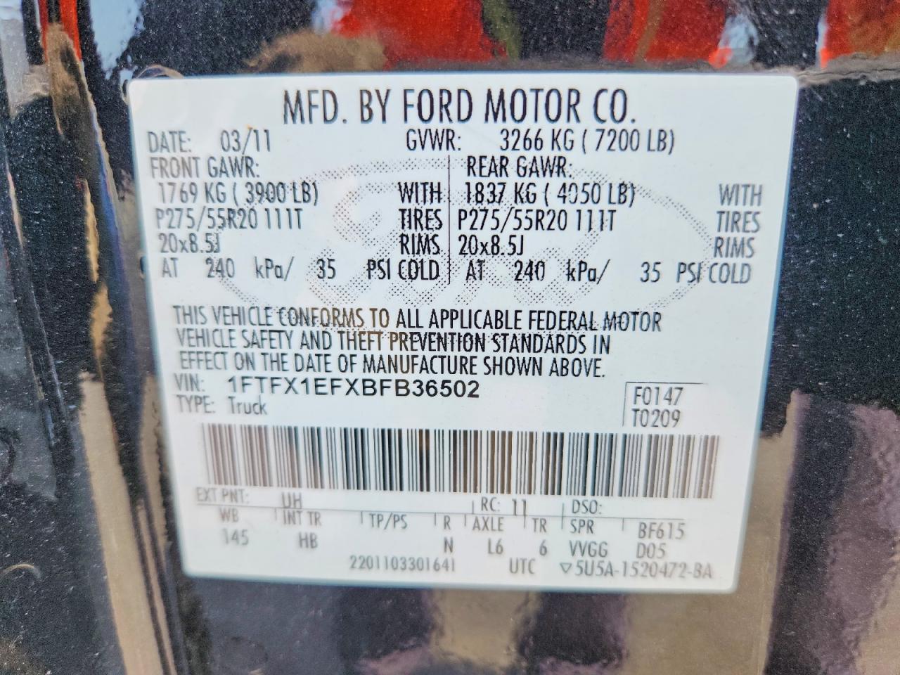 2011 Ford F150 Super Cab Black vin: 1FTFX1EFXBFB36502