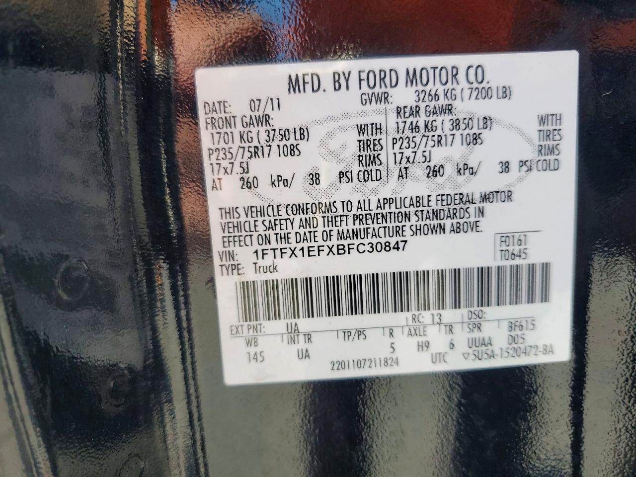 2011 Ford F150 Super Cab Black vin: 1FTFX1EFXBFC30847