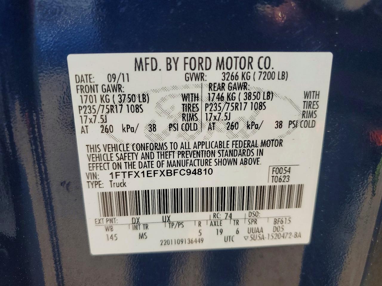 2011 Ford F150 Super Cab Синий vin: 1FTFX1EFXBFC94810